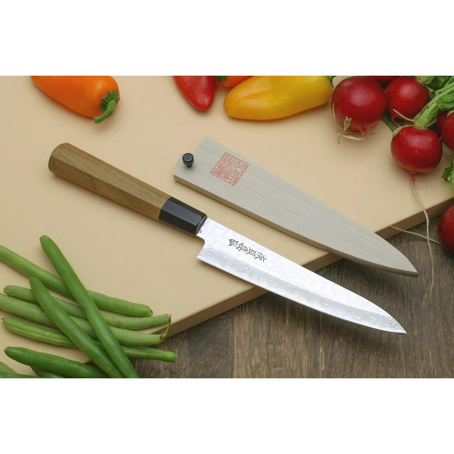 Cuchillo Petty Japonés Yoshihiro 6" VG10 Damasco Martillado