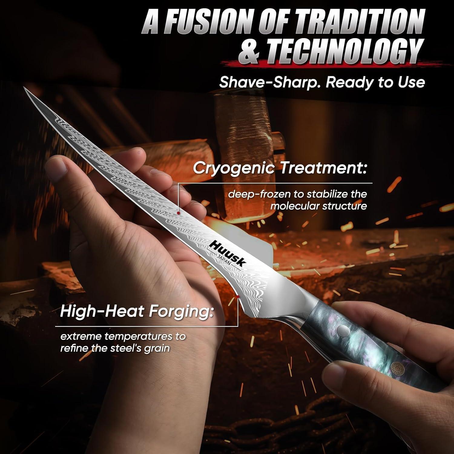 Cuchillo de Filete Huusk 18 cm Acero Inoxidable con Funda