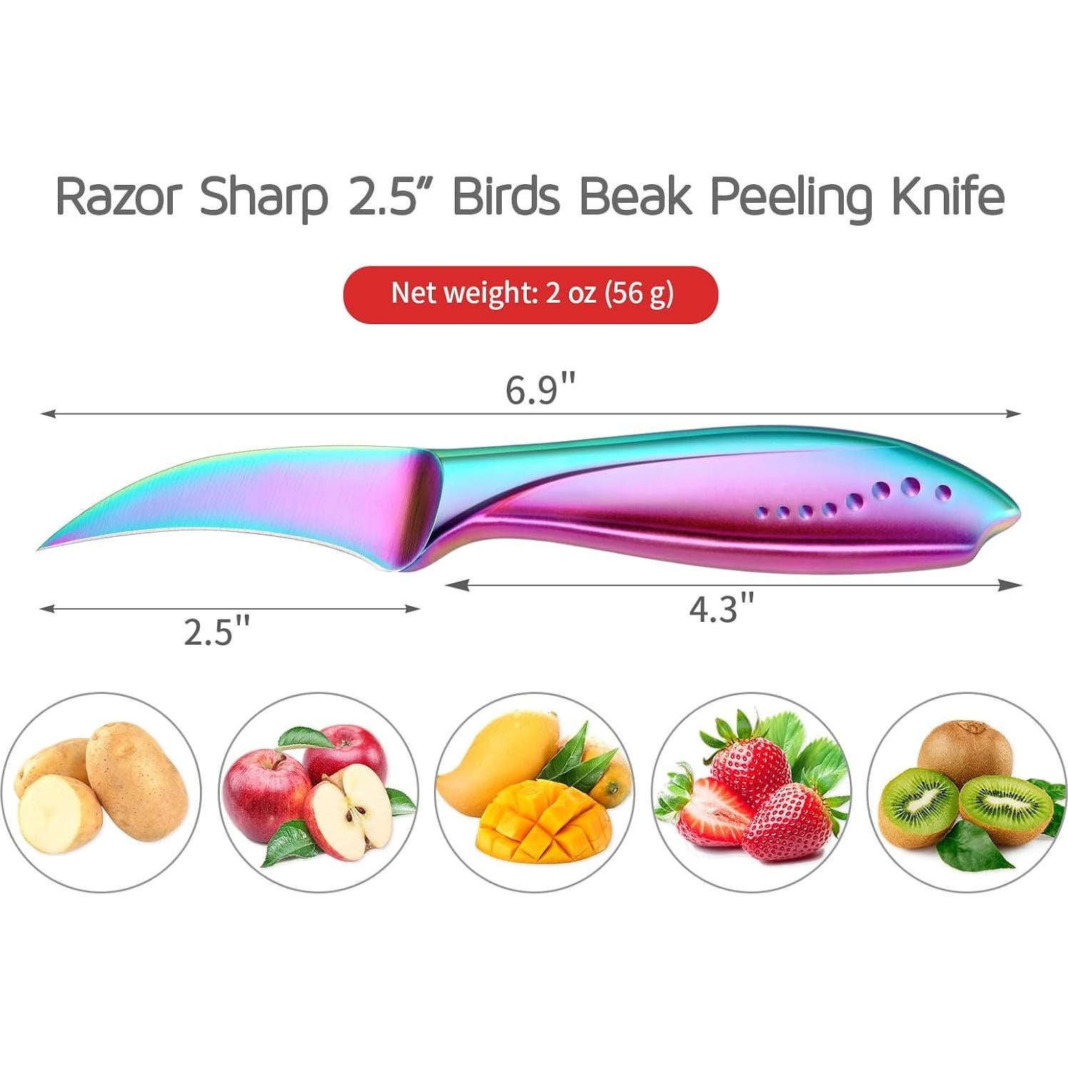 Cuchillo de Pelar Pico de Ave WELLSTAR 6.35 cm Acero Inoxidable Arcoíris