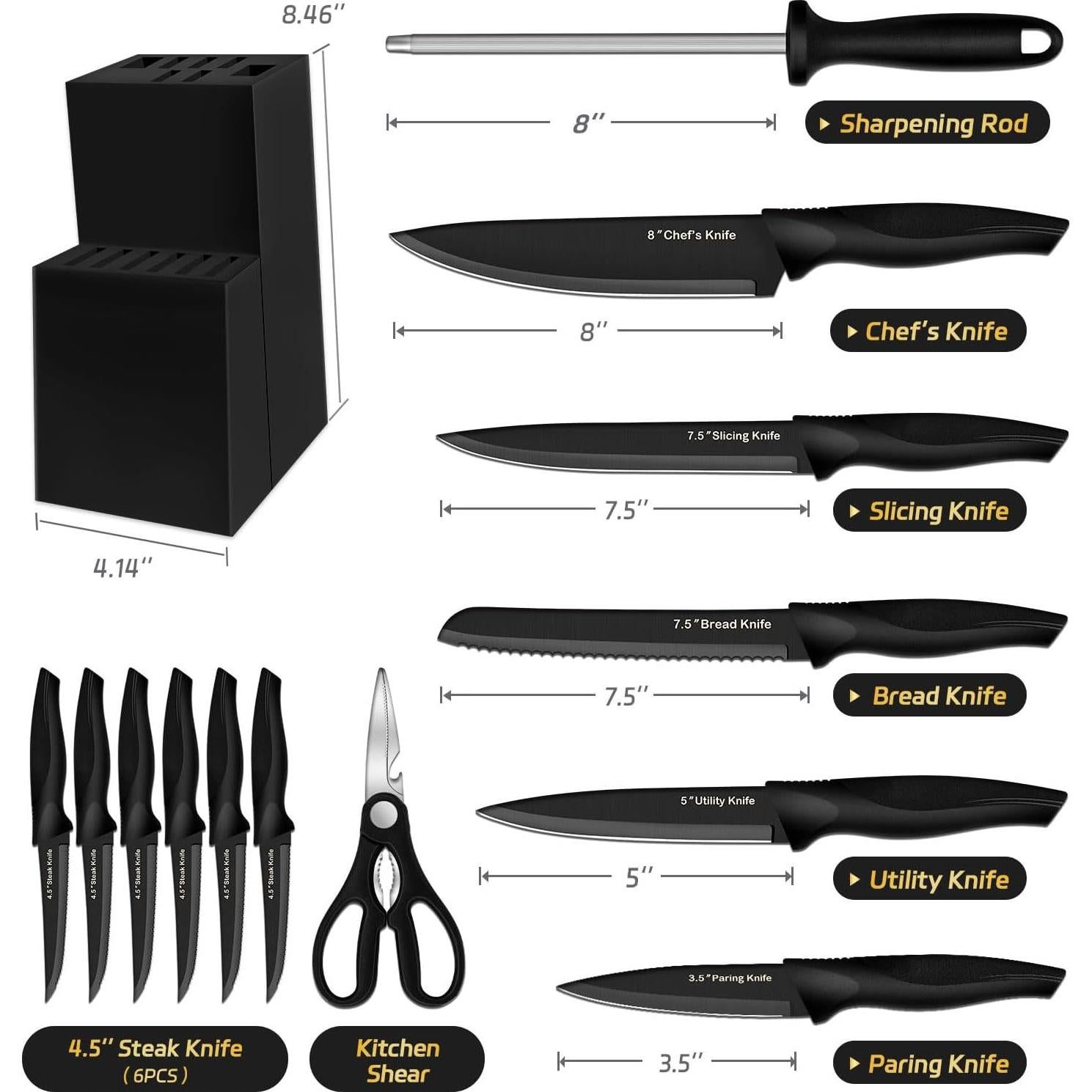 Juego de Cuchillos de Cocina XANAPON 14 Piezas Acero Inoxidable