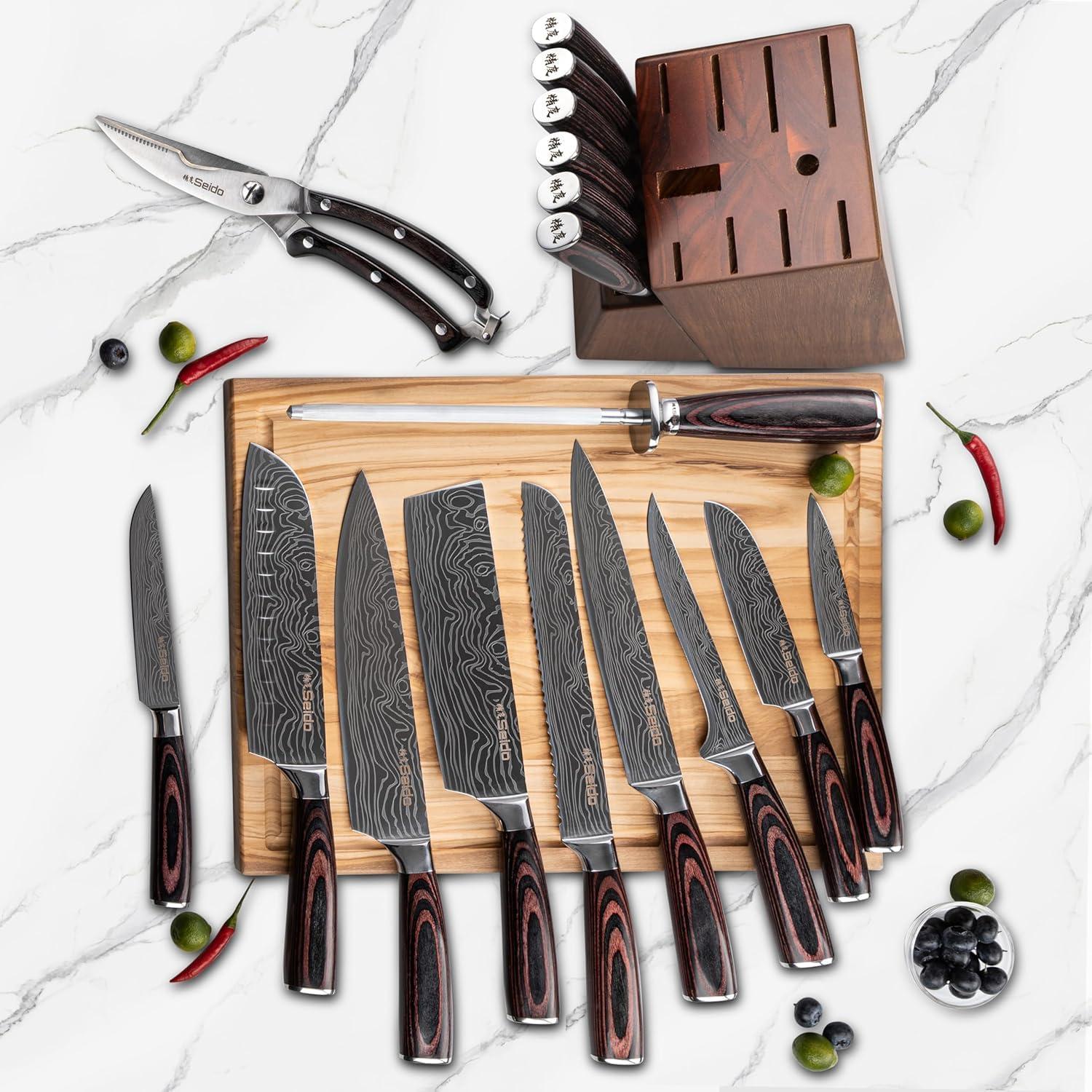 Juego de Cuchillos de Chef Seido 17 Piezas Acero Damasco