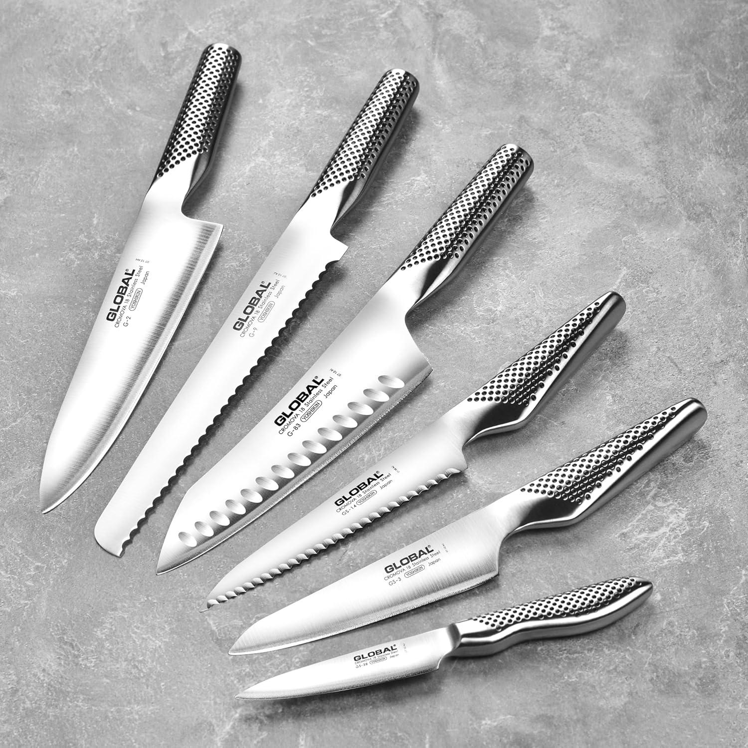 Juego de cuchillos Global de 11 piezas con bloque de acacia