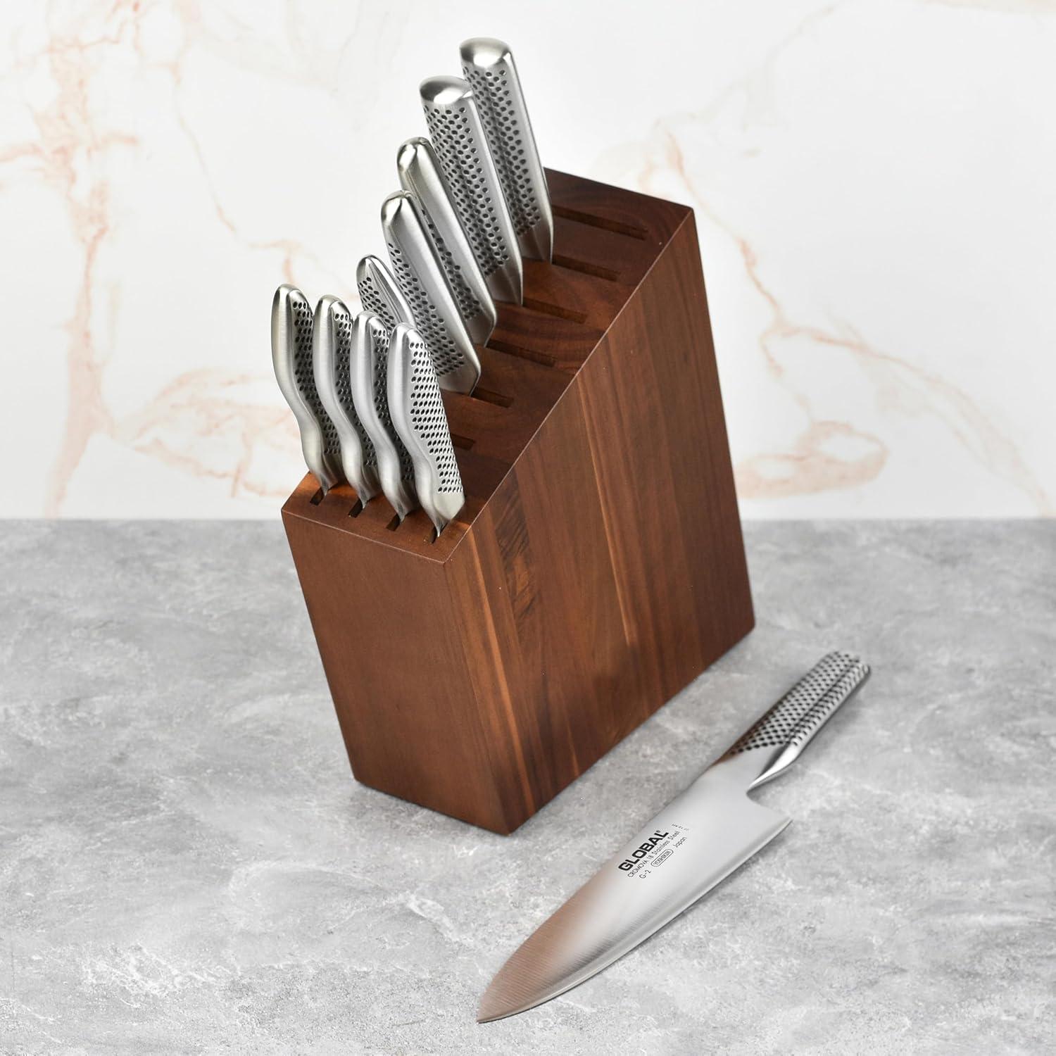 Juego de cuchillos Global de 11 piezas con bloque de acacia