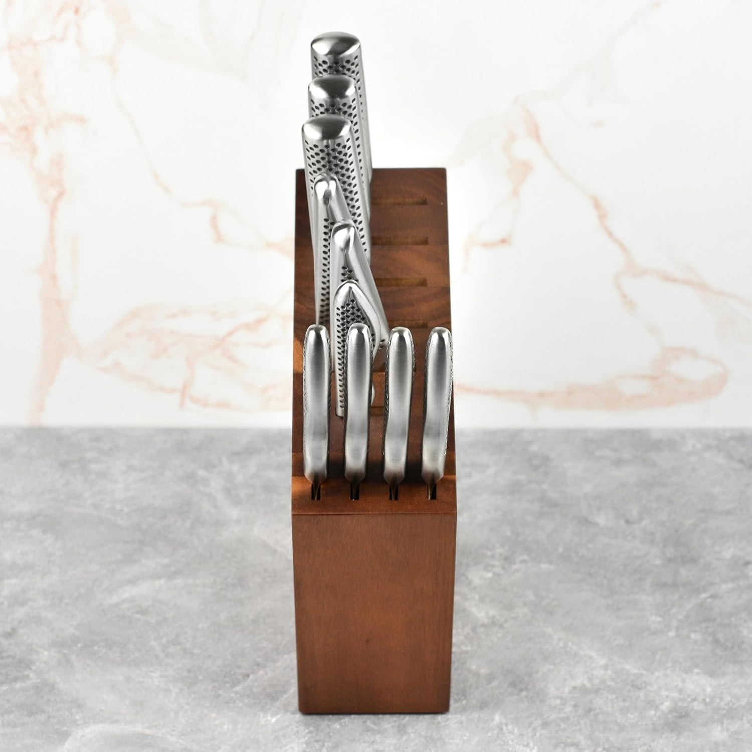 Juego de cuchillos Global de 11 piezas con bloque de acacia