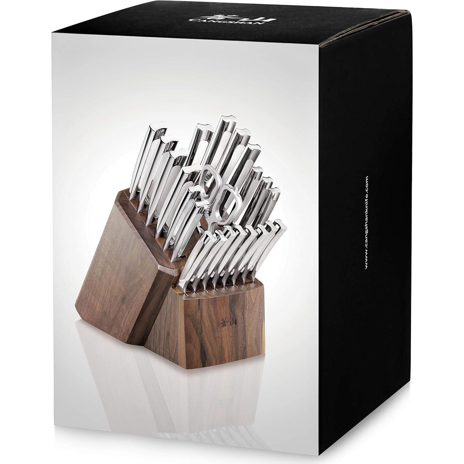 Juego de Cuchillos Forjados Cangshan N1 de 23 Piezas en Bloque de Nogal