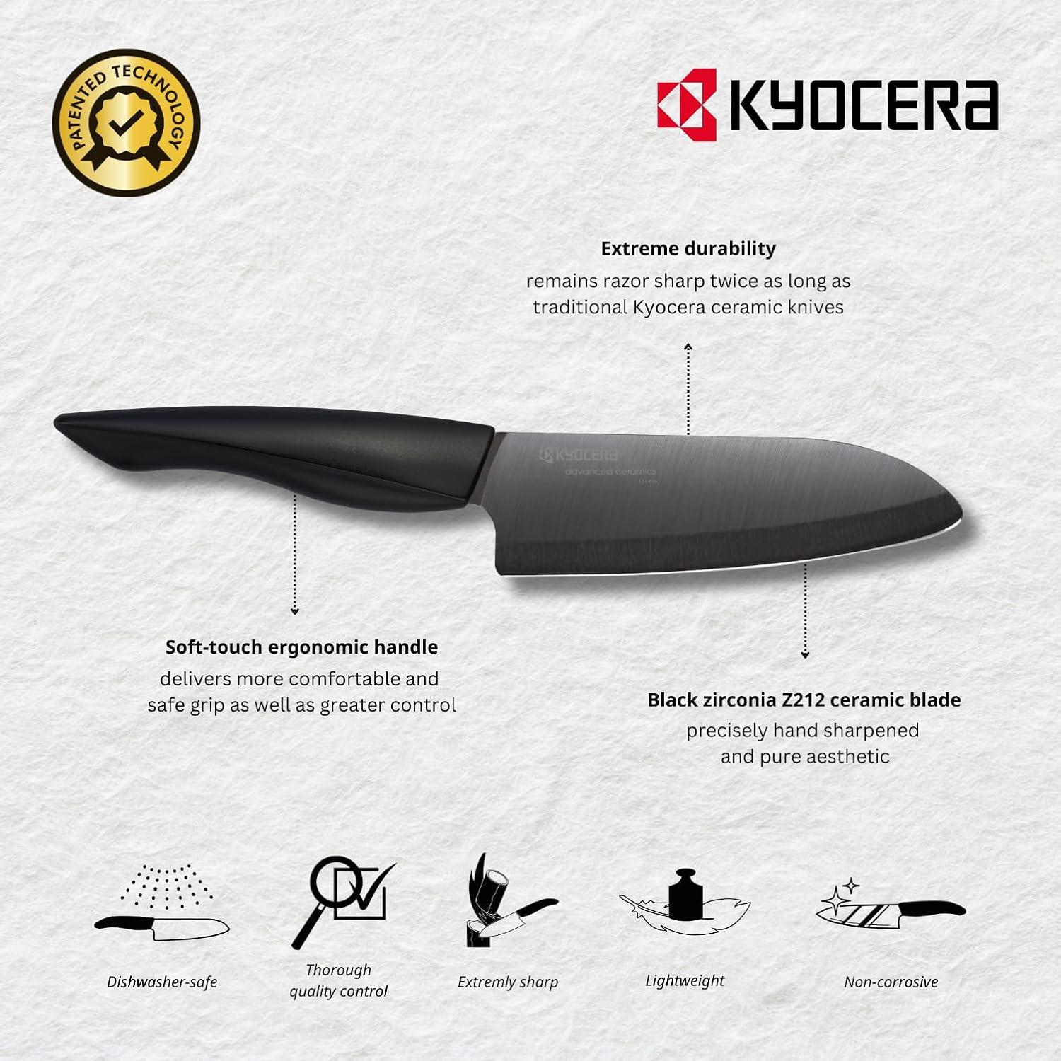 Cuchillo Santoku de Cerámica Kyocera 14.6 cm Negro Ergonómico