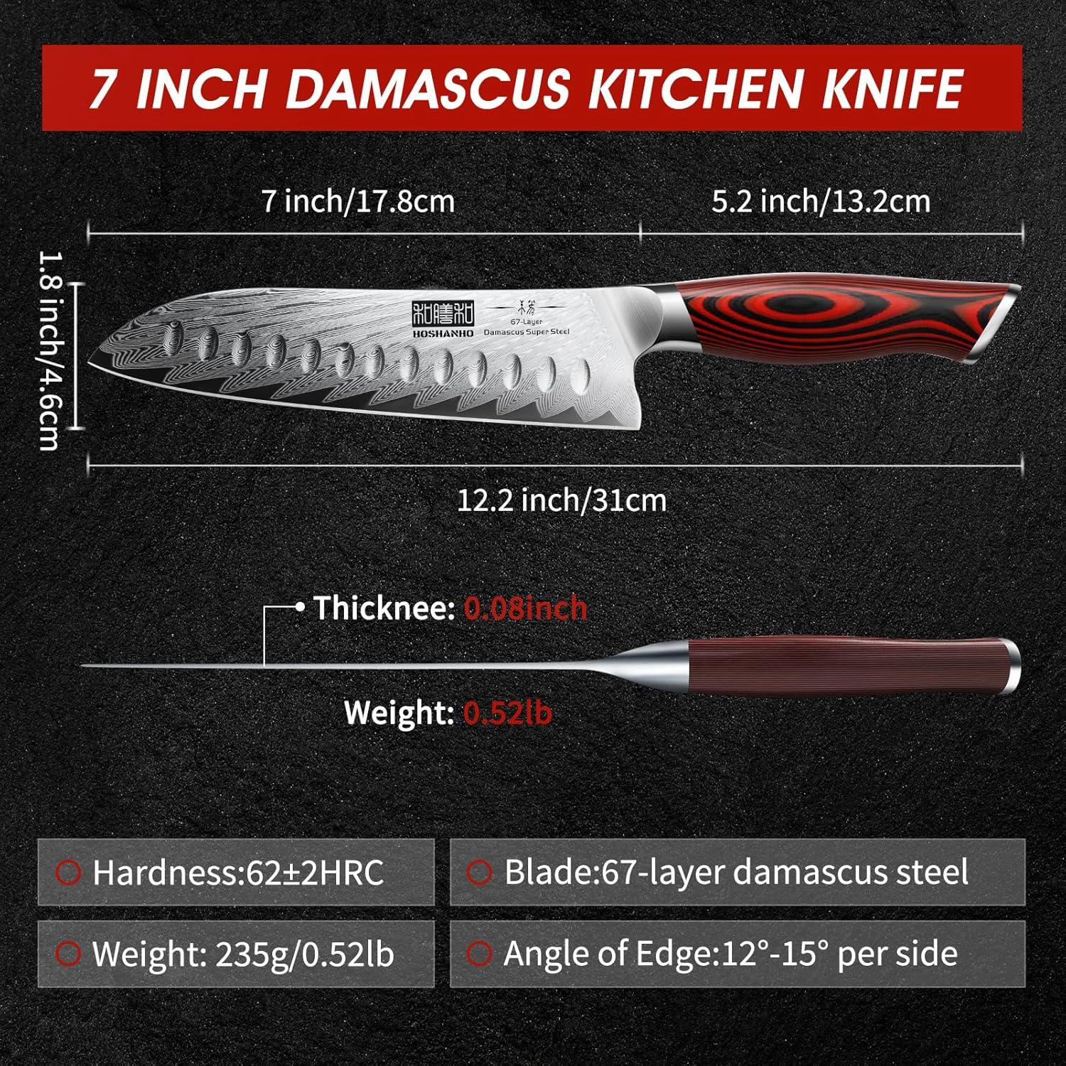 Cuchillo Santoku HOSHANHO 17.78 cm Damasco Ultra Afilado G10