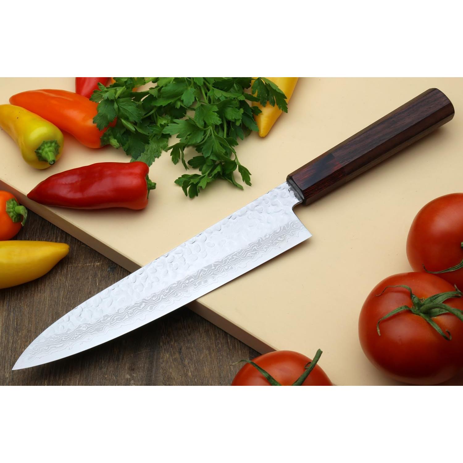 Cuchillo de Chef Japonés Yoshihiro VG10 Damasco 21cm Martillado