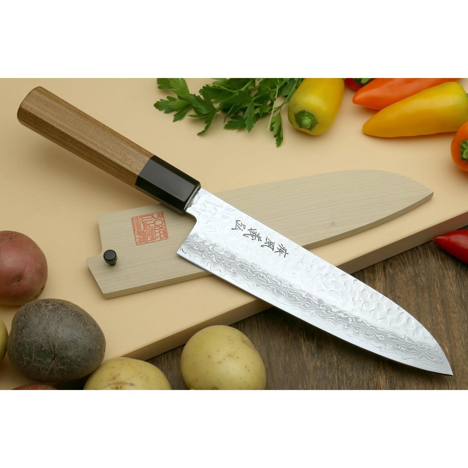 Cuchillo Santoku Yoshihiro VG10 Damasco 17.78 cm Mango Ambrosía