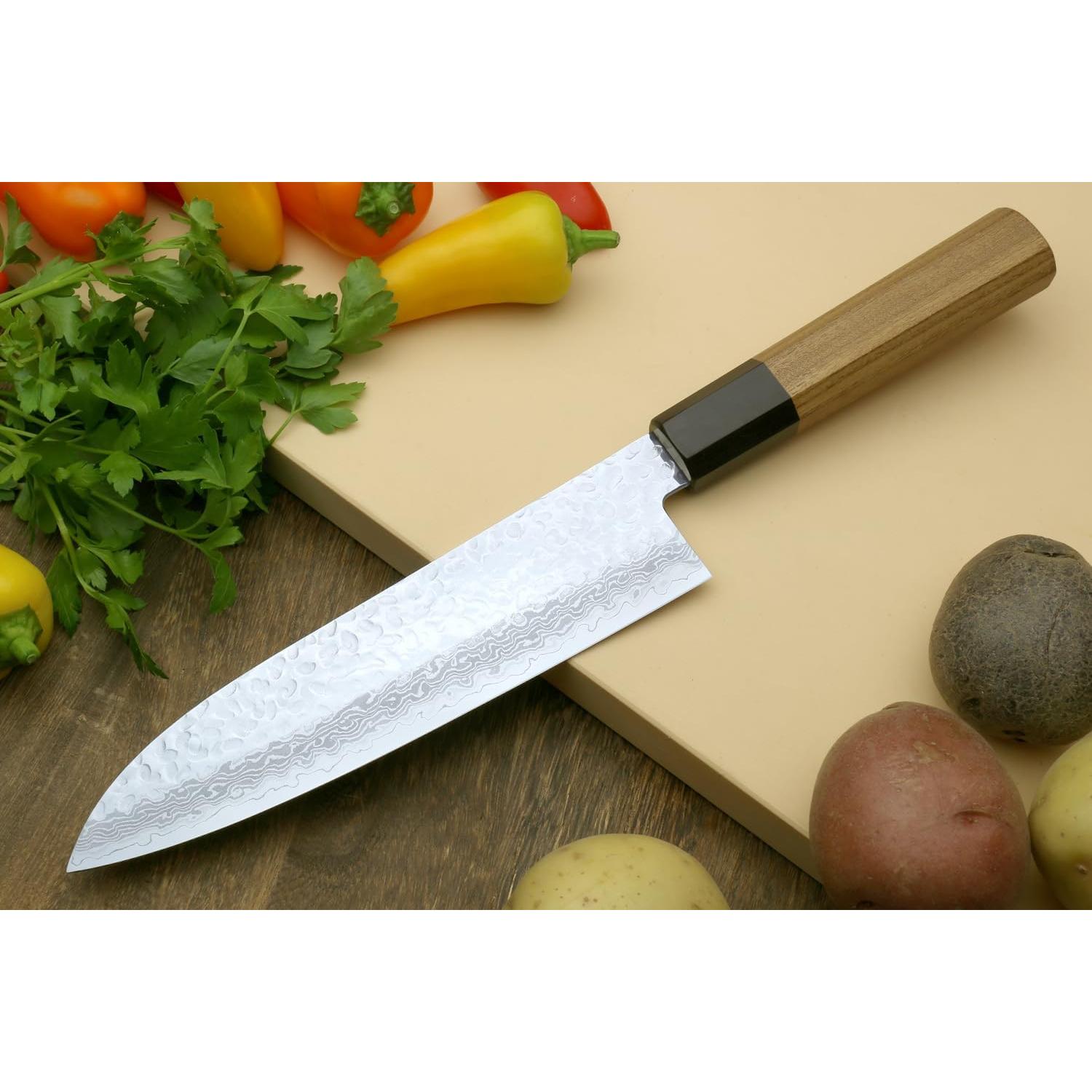 Cuchillo Santoku Yoshihiro VG10 Damasco 17.78 cm Mango Ambrosía
