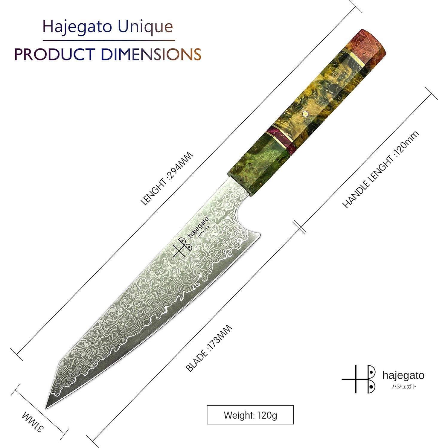 Cuchillo de Chef Hajegato Damasco 17.3 cm VG10 Mango G10