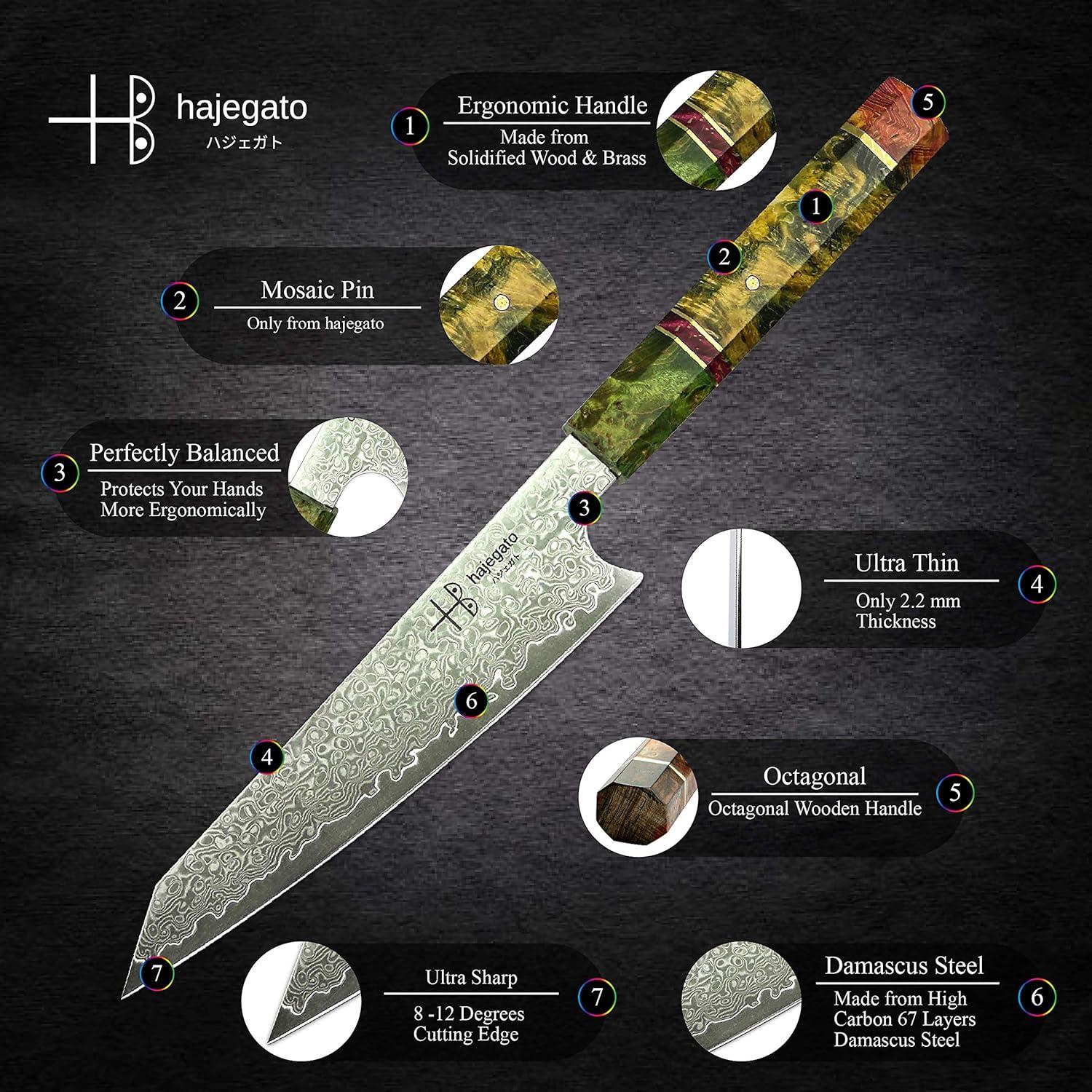 Cuchillo de Chef Hajegato Damasco 17.3 cm VG10 Mango G10