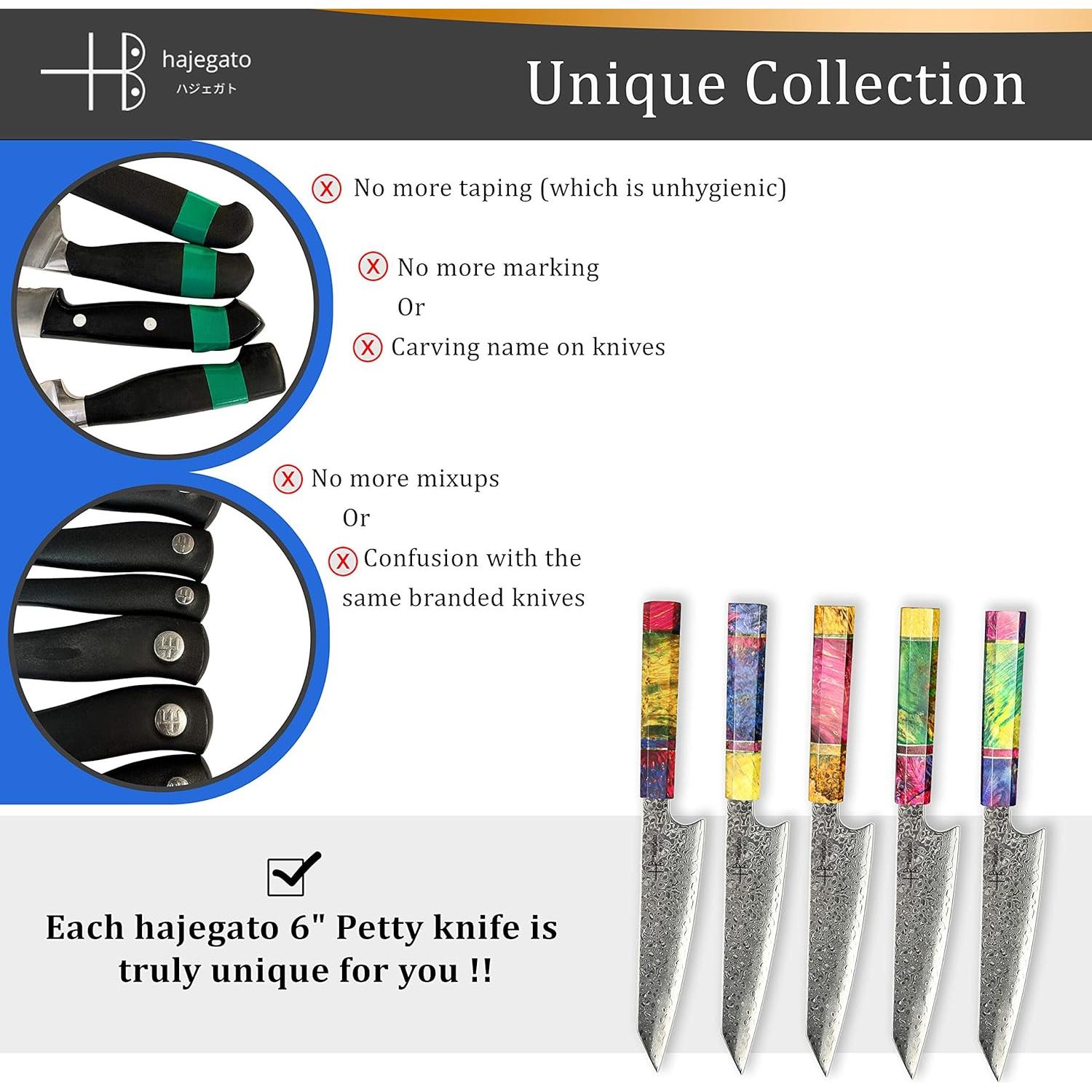 Cuchillo de Chef Hajegato Damasco 17.3 cm VG10 Mango G10