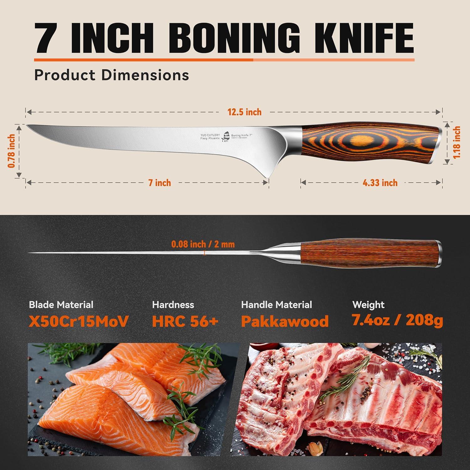 Cuchillo de Deshuesar TUO 17.78 cm Acero Alto Carbono Pakkawood