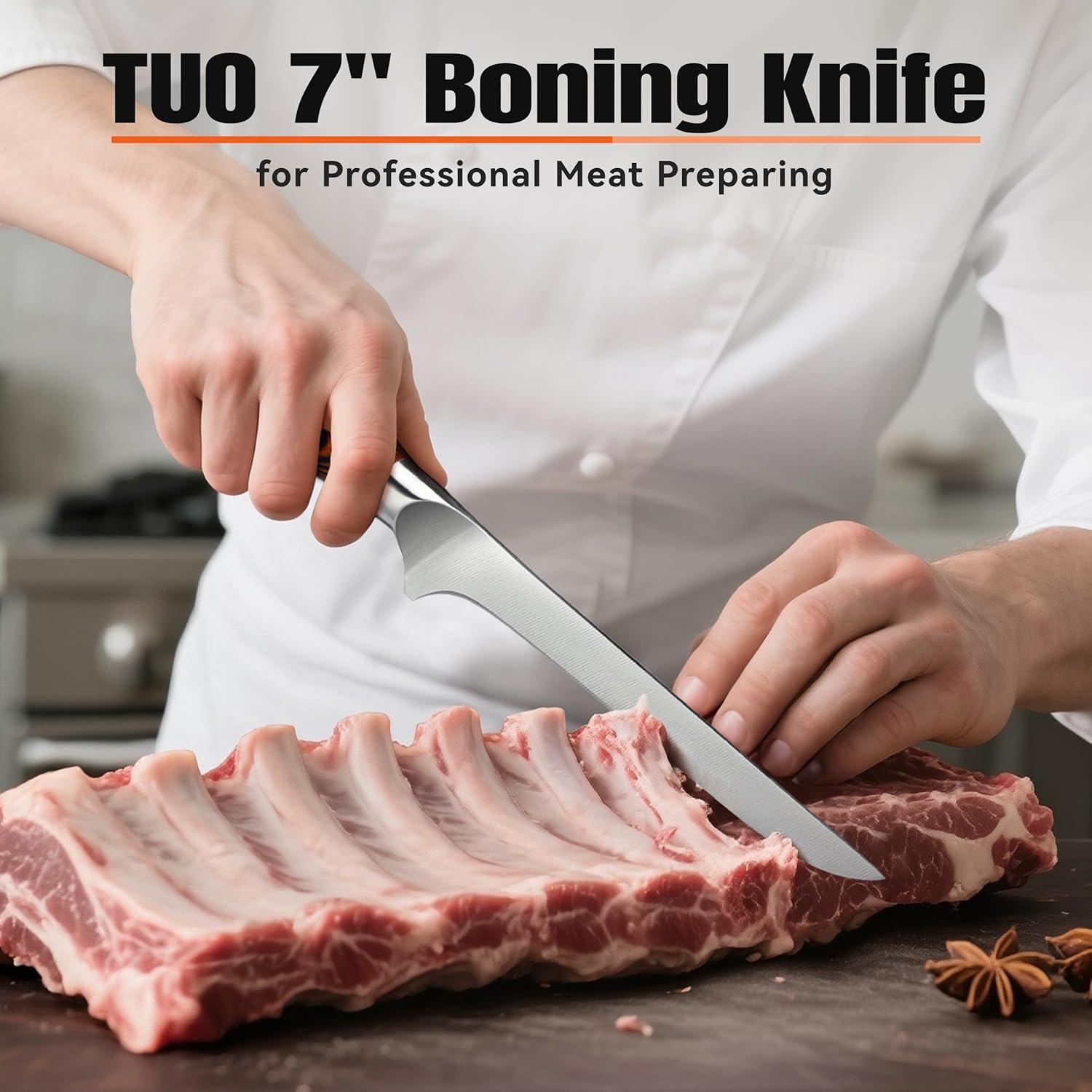 Cuchillo de Deshuesar TUO 17.78 cm Acero Alto Carbono Pakkawood