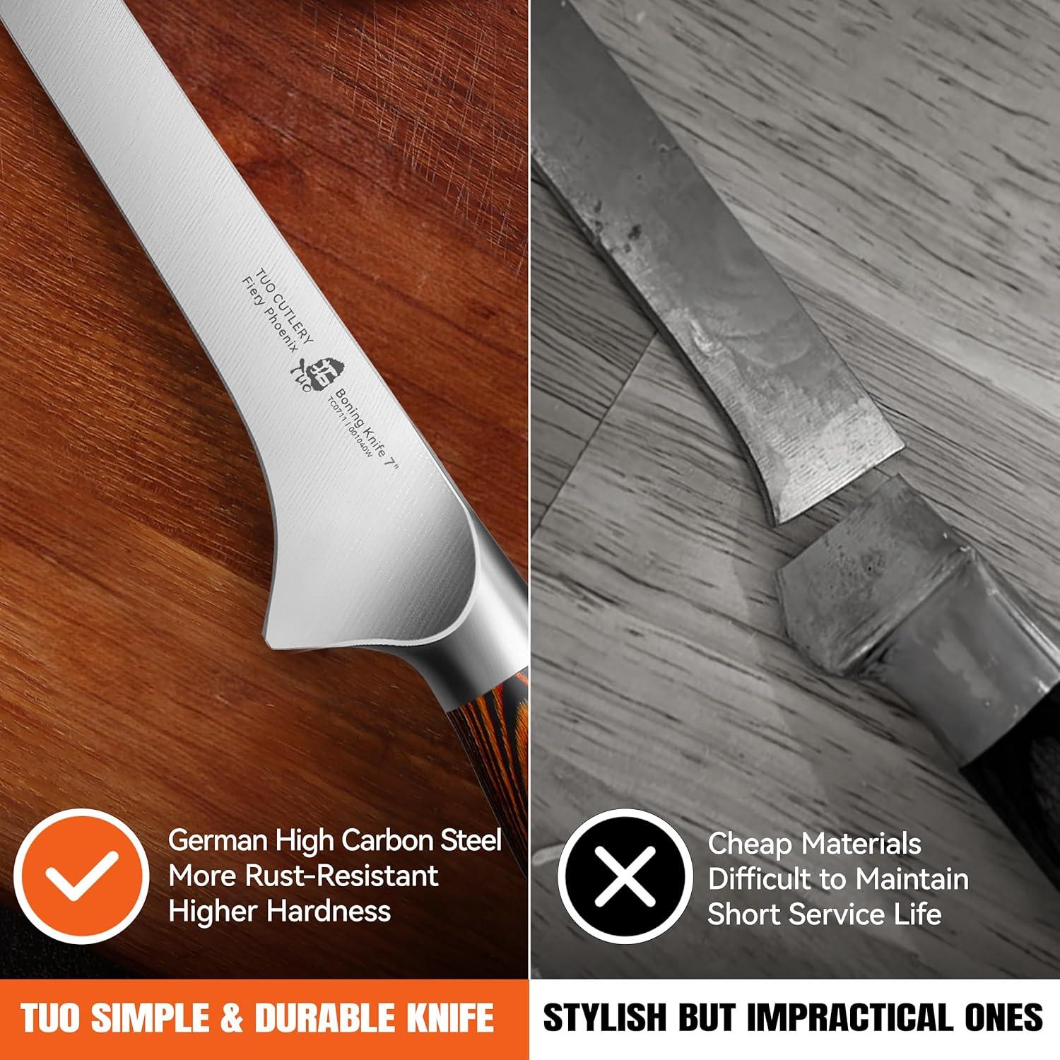 Cuchillo de Deshuesar TUO 17.78 cm Acero Alto Carbono Pakkawood