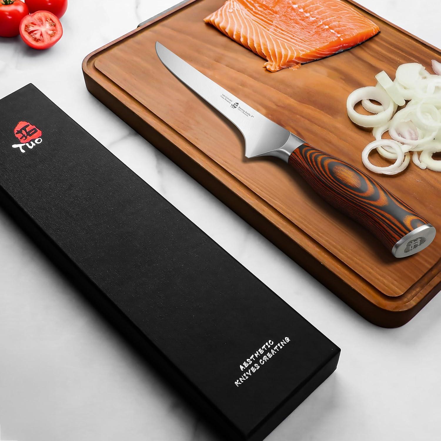 Cuchillo de Deshuesar TUO 17.78 cm Acero Alto Carbono Pakkawood