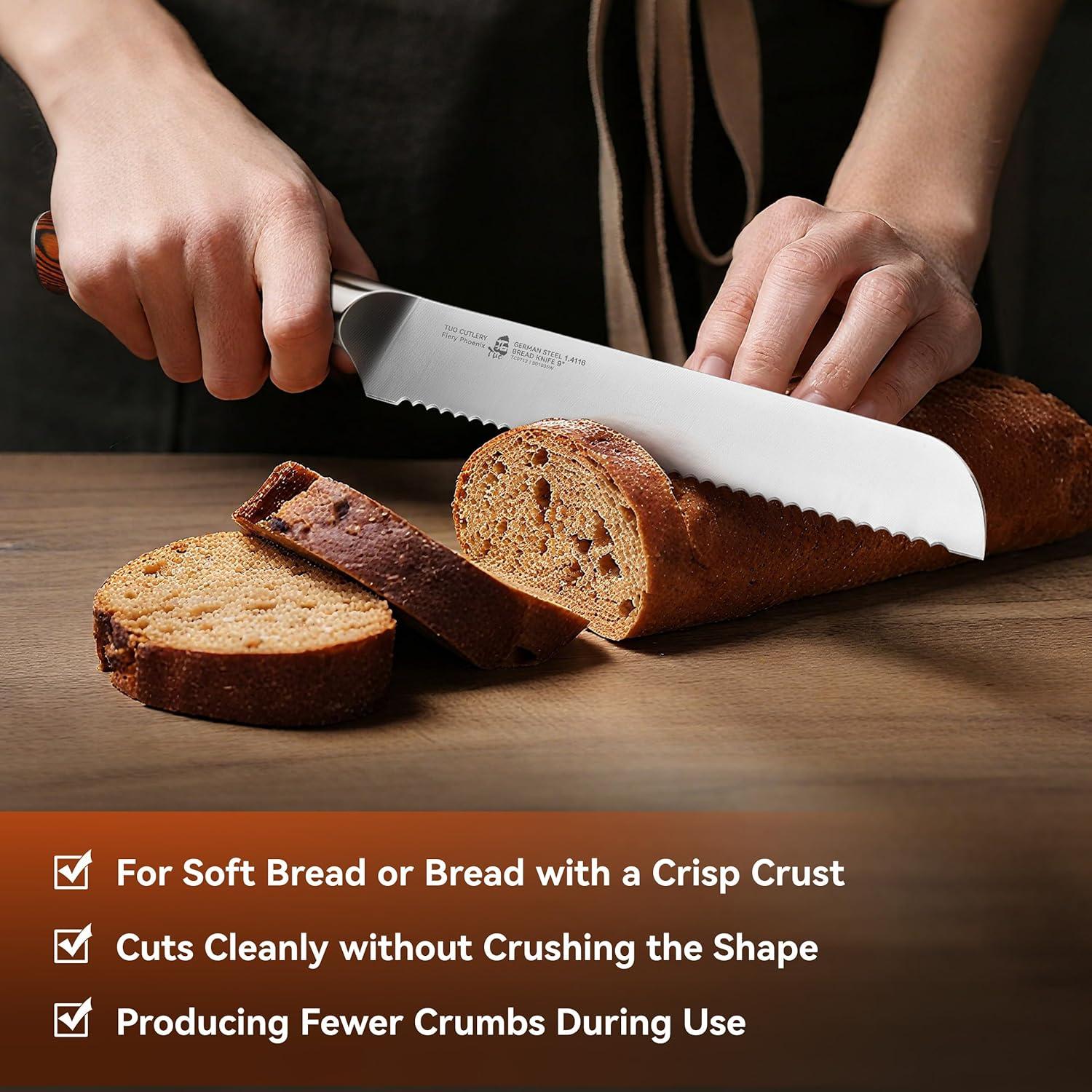 Cuchillo de Pan TUO 22.86 cm Acero Alto Carbono Mango Ergonómico