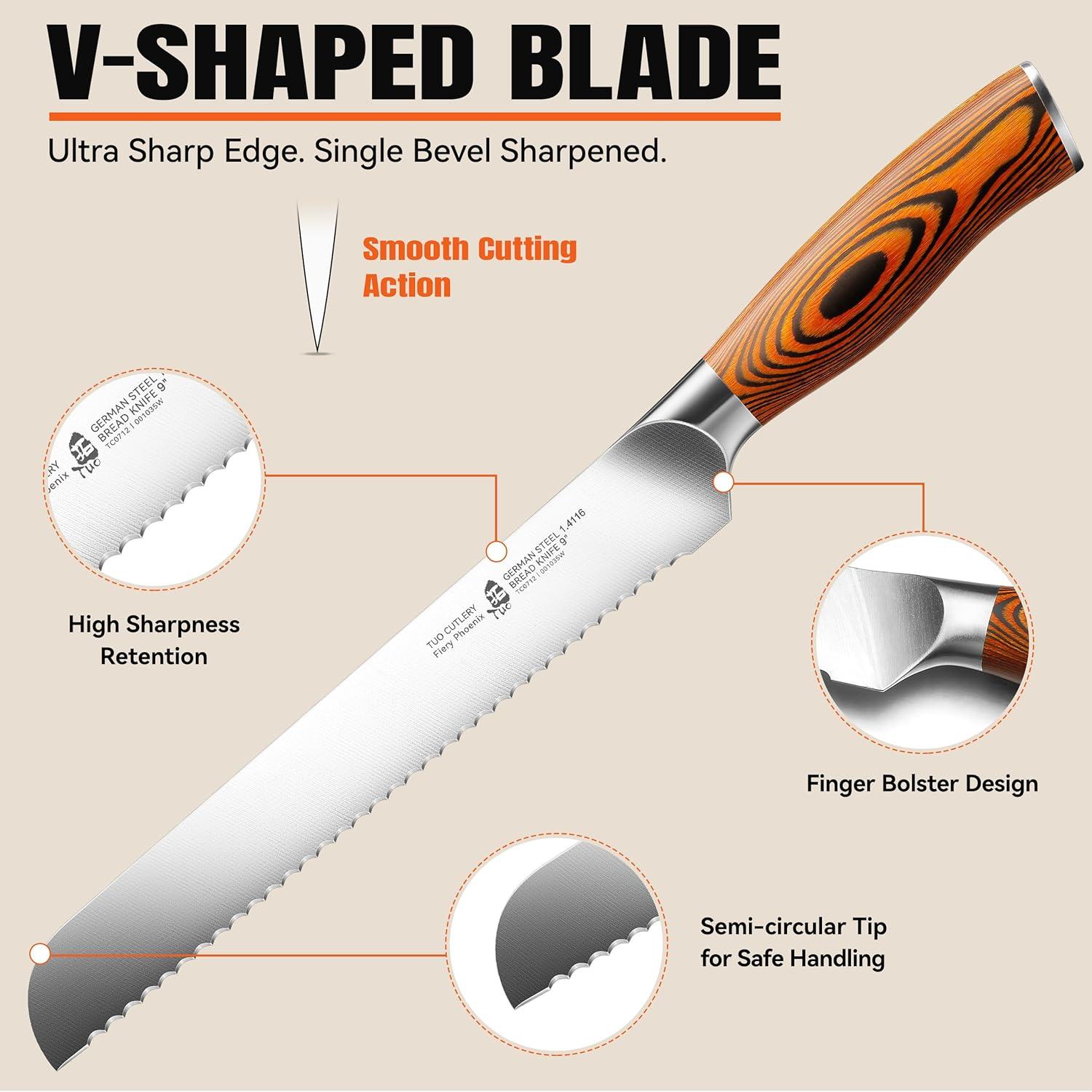 Cuchillo de Pan TUO 22.86 cm Acero Alto Carbono Mango Ergonómico