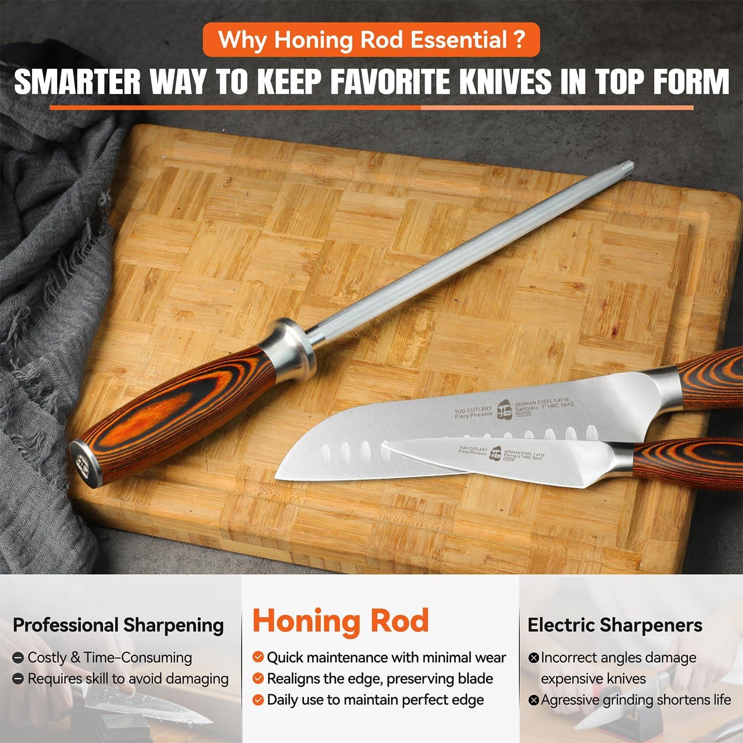 Varilla de Afilado TUO 20.32 cm Acero Alto Carbono Mango Ergonómico