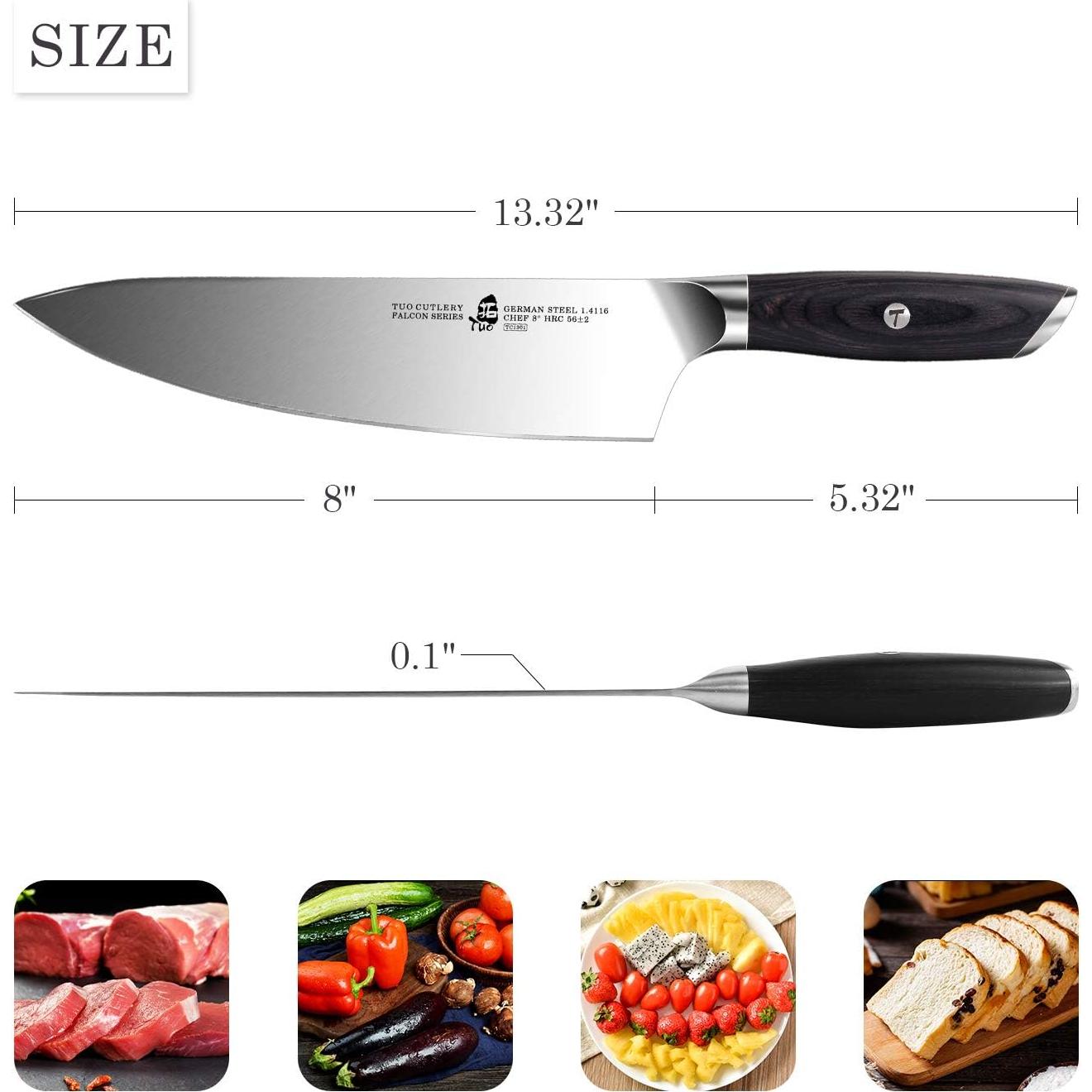 Cuchillo de Chef TUO Gyuto 20.32 cm Acero Alto Carbono Serie Falcon