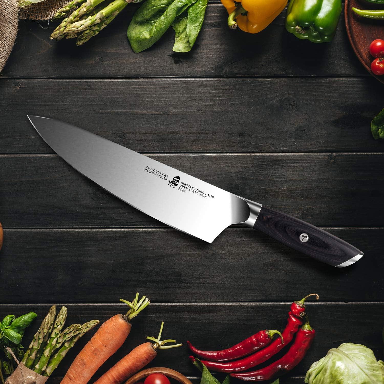 Cuchillo de Chef TUO Gyuto 20.32 cm Acero Alto Carbono Serie Falcon