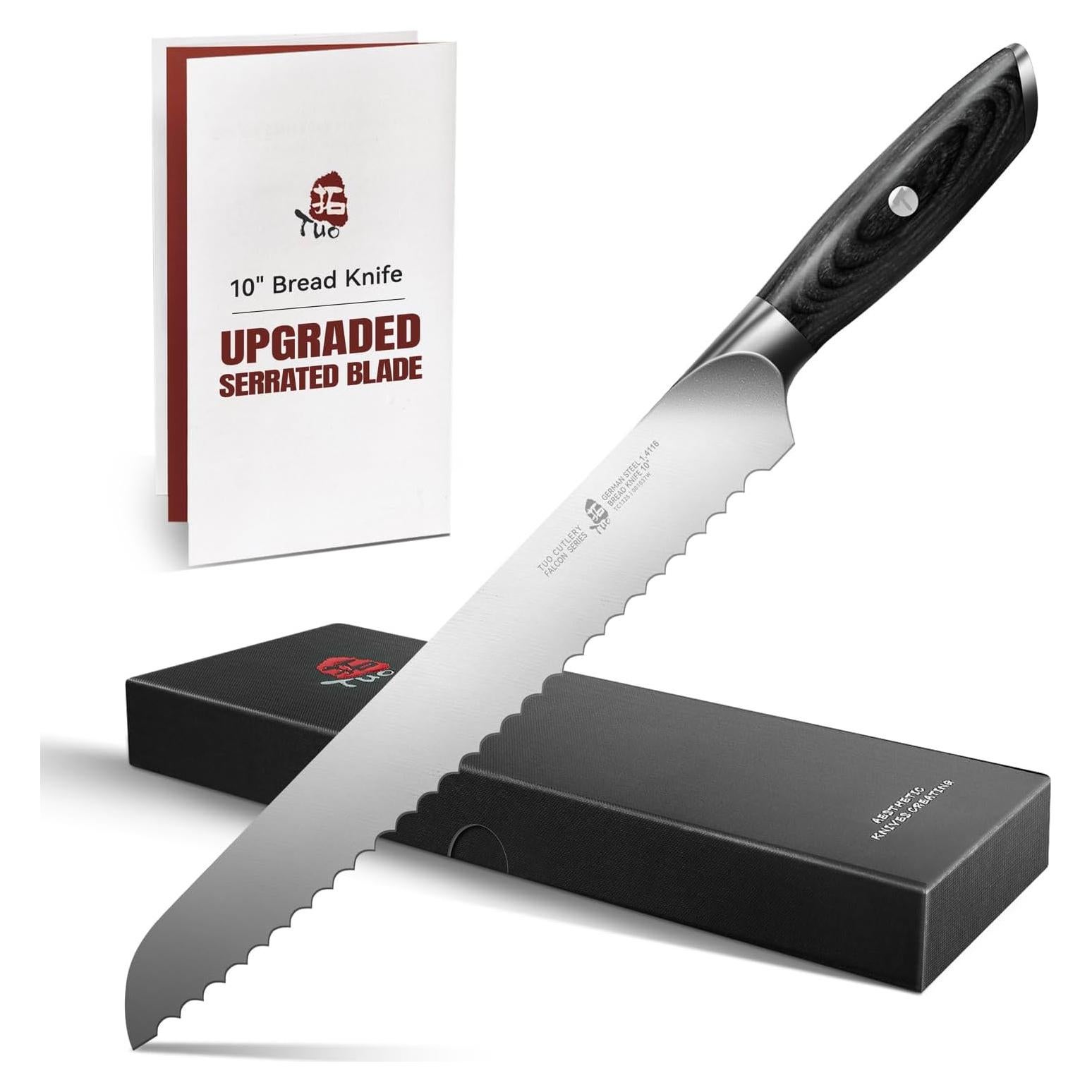 Cuchillo de Pan TUO 25 cm Serrado Acero Alemán Pakkawood