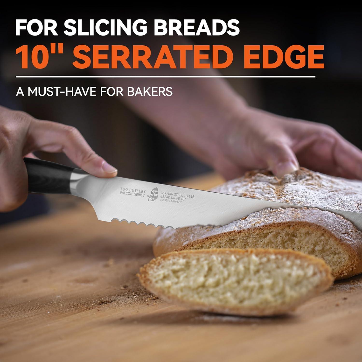 Cuchillo de Pan TUO 25 cm Serrado Acero Alemán Pakkawood