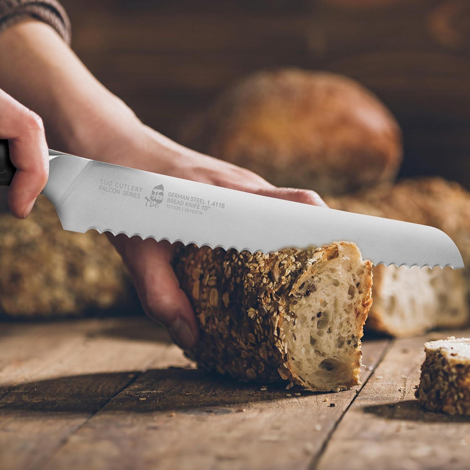 Cuchillo de Pan TUO 25 cm Serrado Acero Alemán Pakkawood