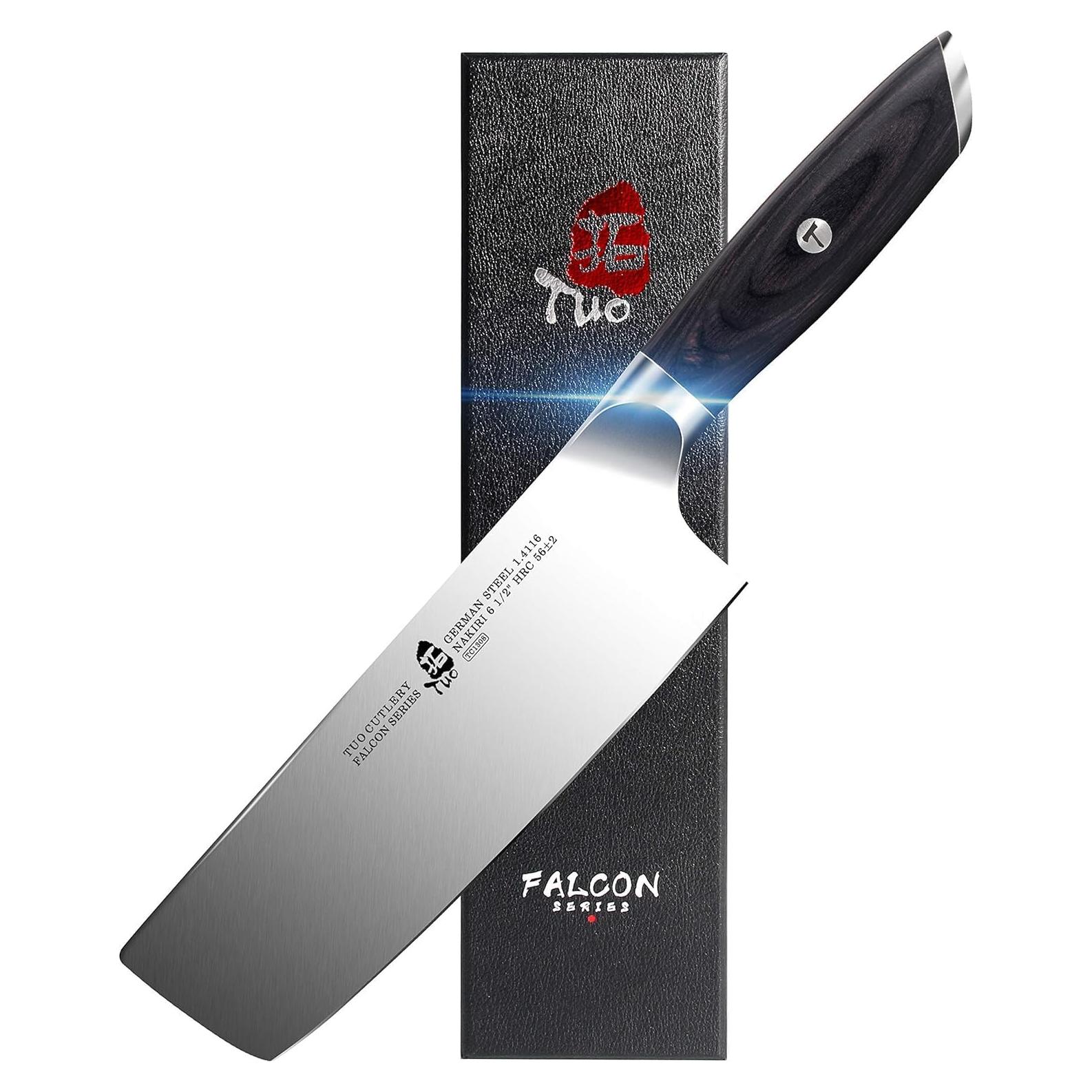 Cuchillo Nakiri TUO Falcon 16.5 cm Acero Alto Carbono Pakkawood