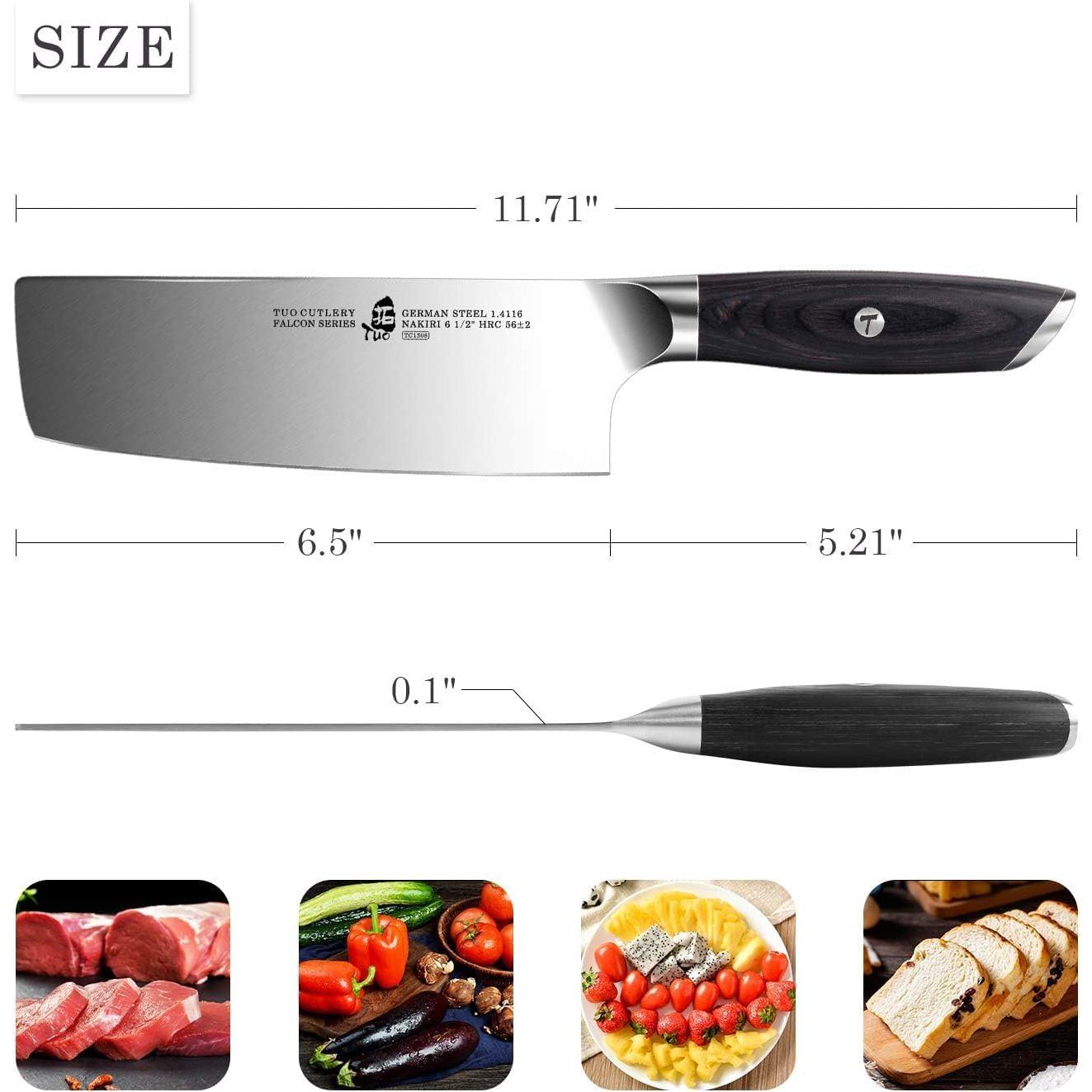 Cuchillo Nakiri TUO Falcon 16.5 cm Acero Alto Carbono Pakkawood