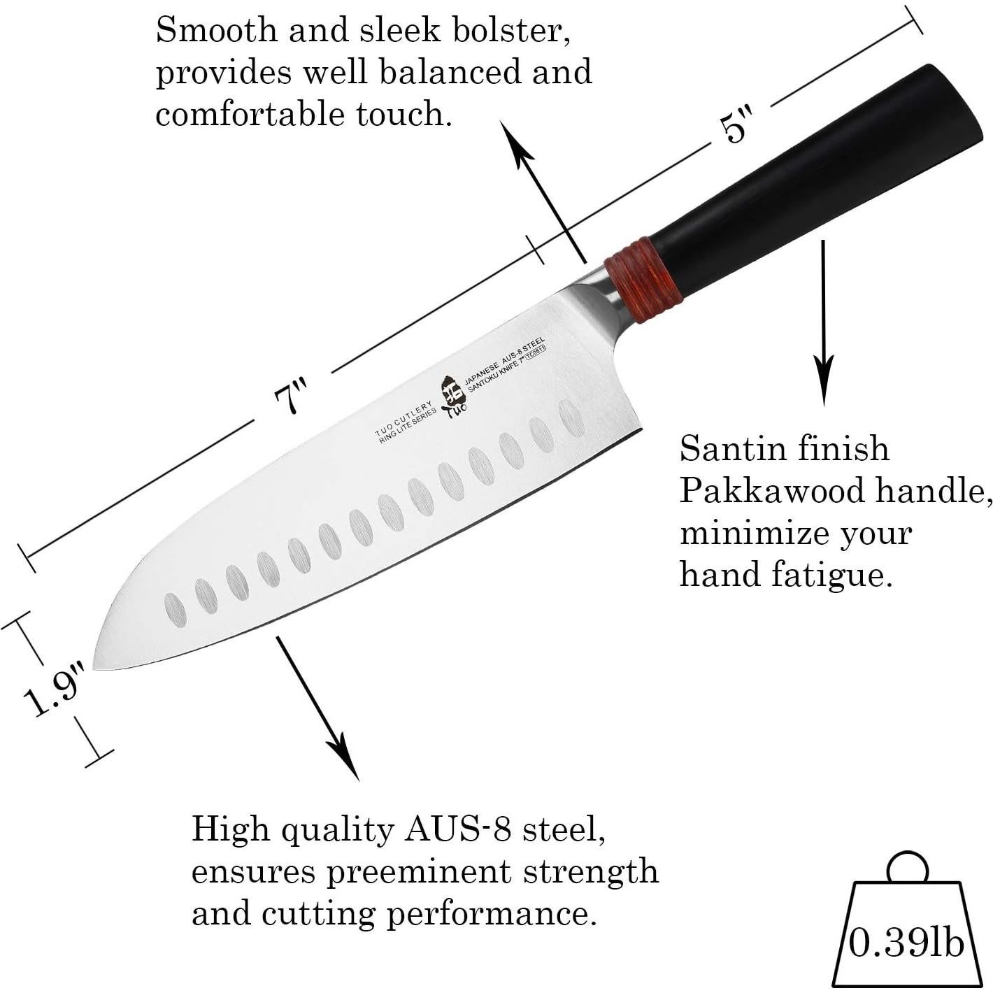 Cuchillo Santoku TUO Pro 17.78 cm Acero Inoxidable AUS-8