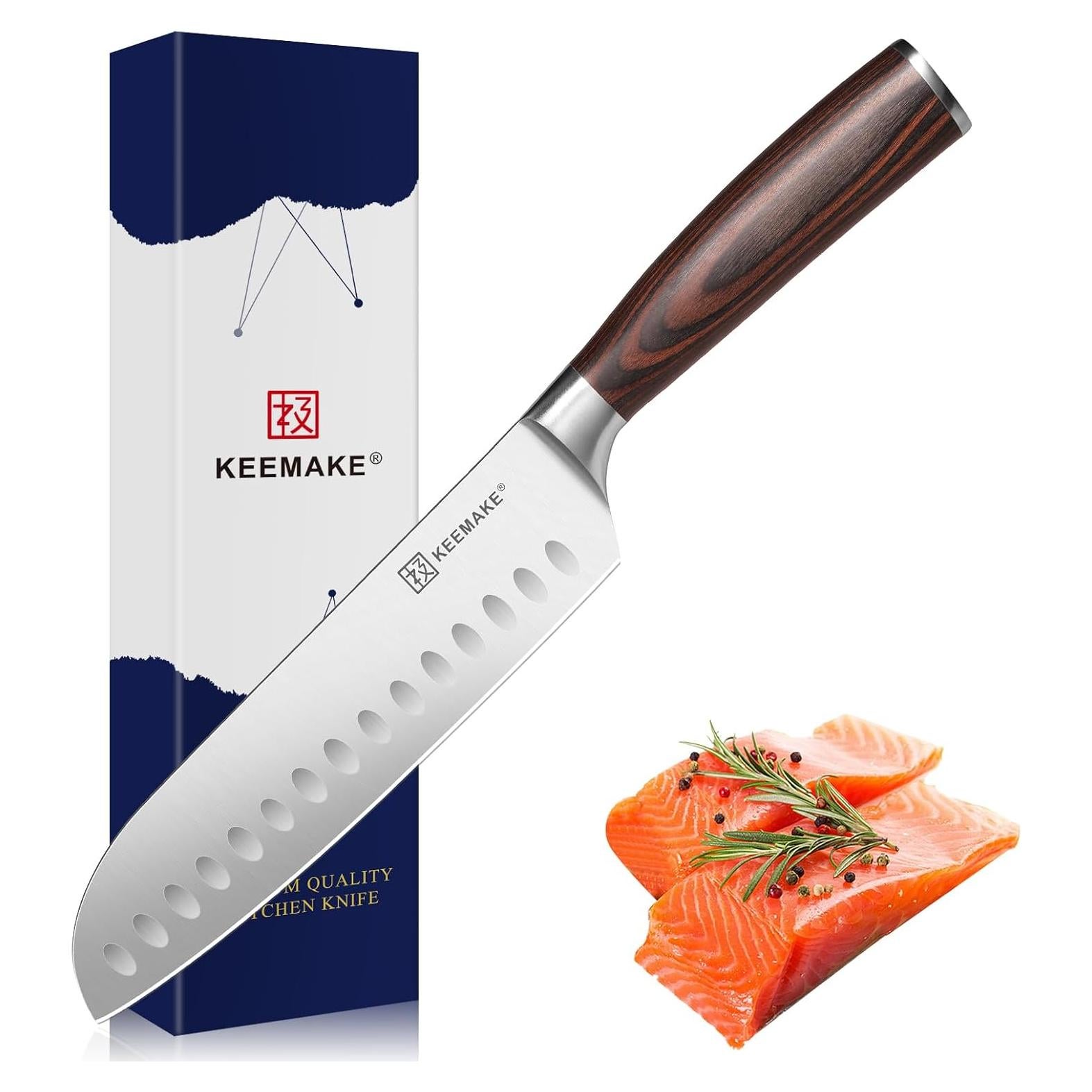 Cuchillo Santoku KEEMAKE 17.78 cm Acero Inoxidable Mango Pakkawood
