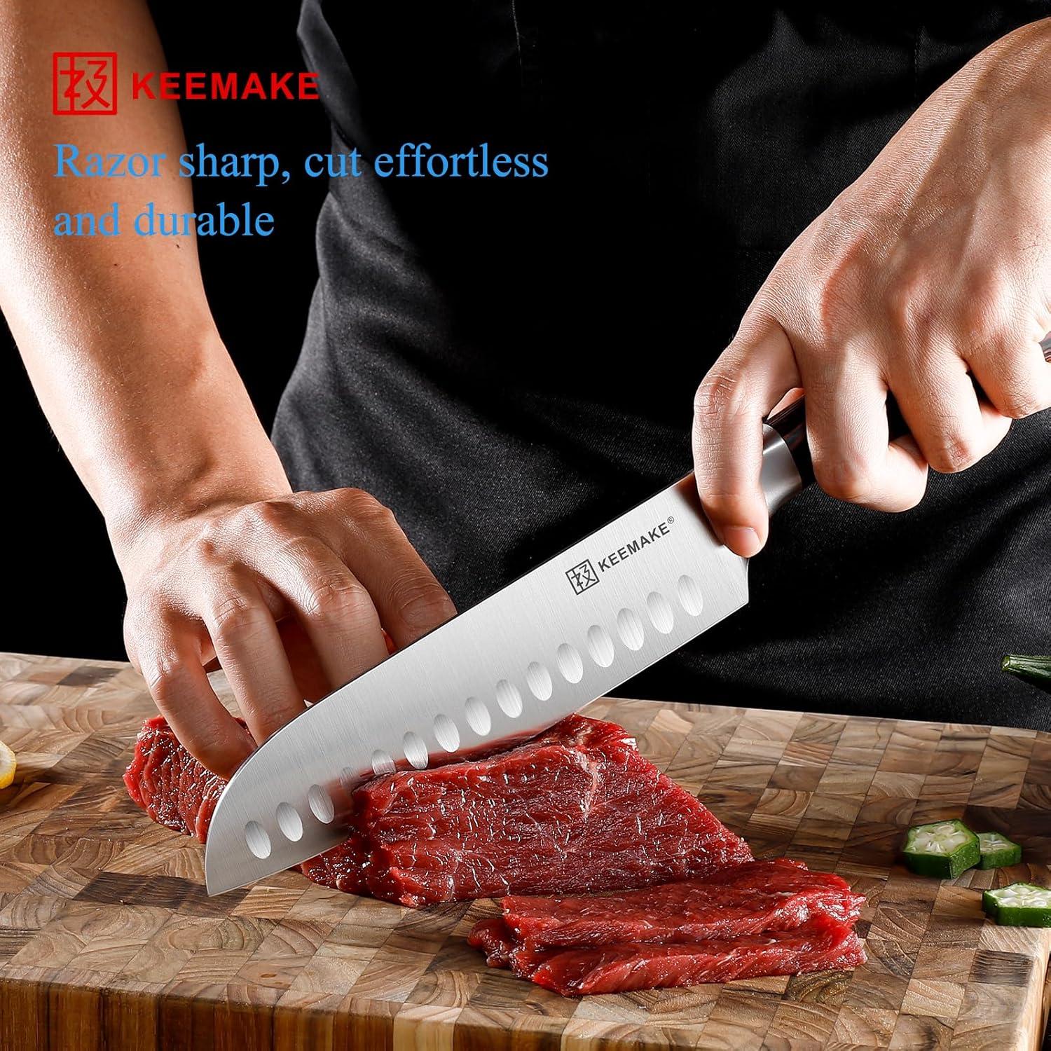 Cuchillo Santoku KEEMAKE 17.78 cm Acero Inoxidable Mango Pakkawood