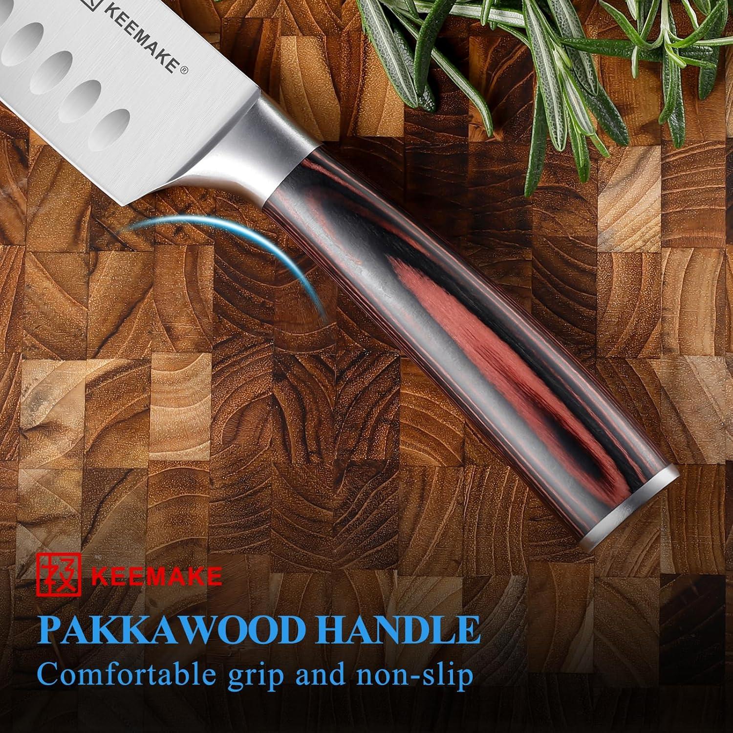 Cuchillo Santoku KEEMAKE 17.78 cm Acero Inoxidable Mango Pakkawood