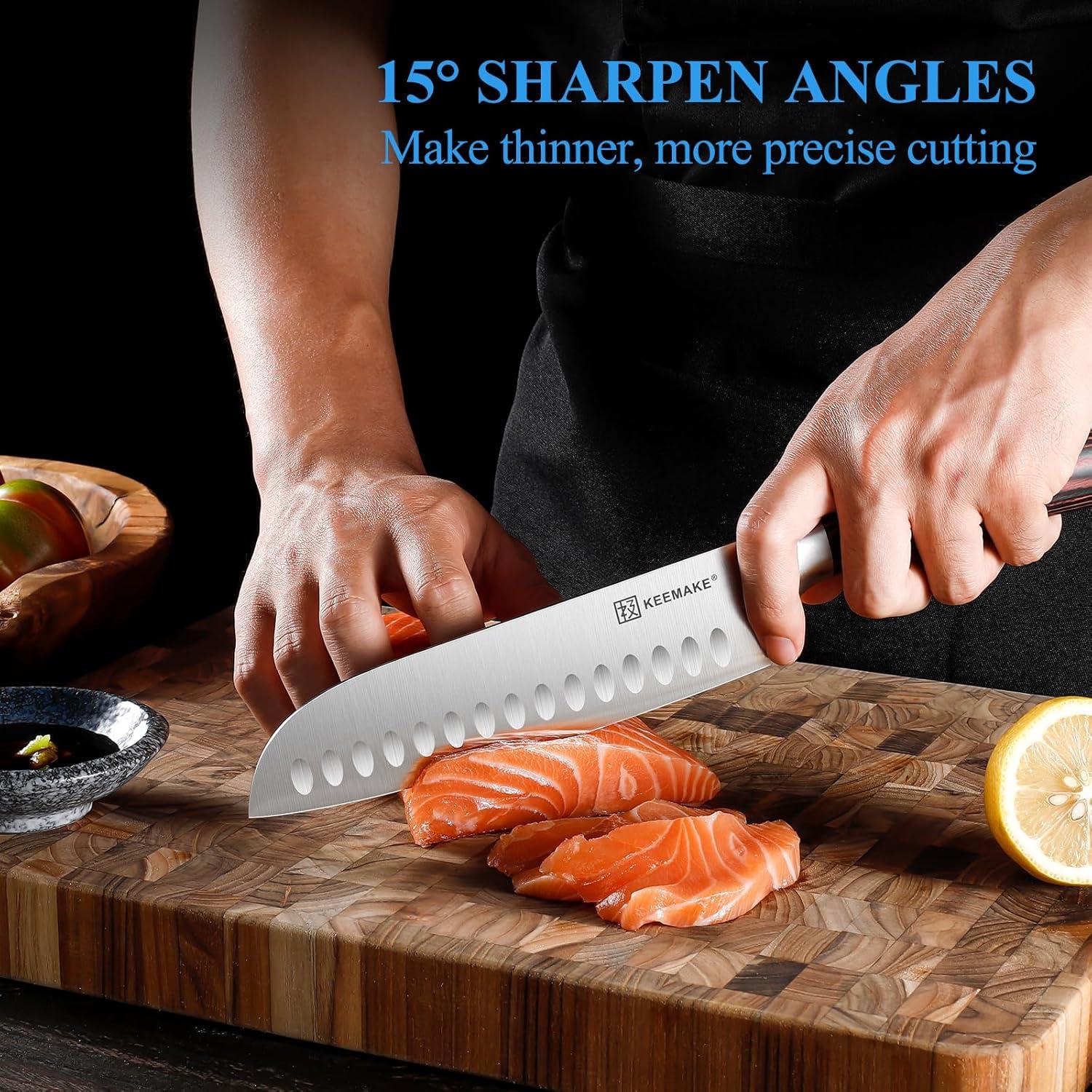 Cuchillo Santoku KEEMAKE 17.78 cm Acero Inoxidable Mango Pakkawood