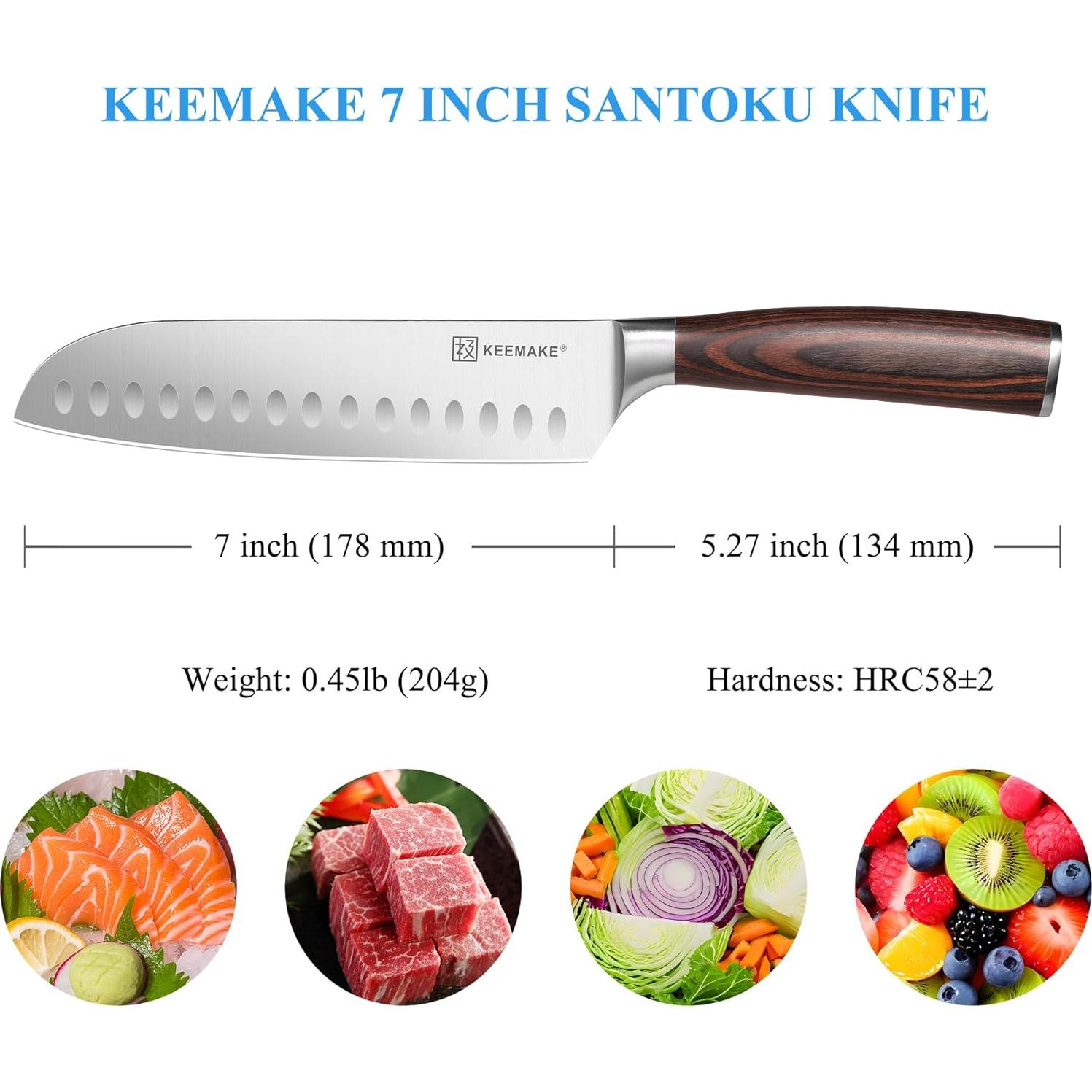 Cuchillo Santoku KEEMAKE 17.78 cm Acero Inoxidable Mango Pakkawood
