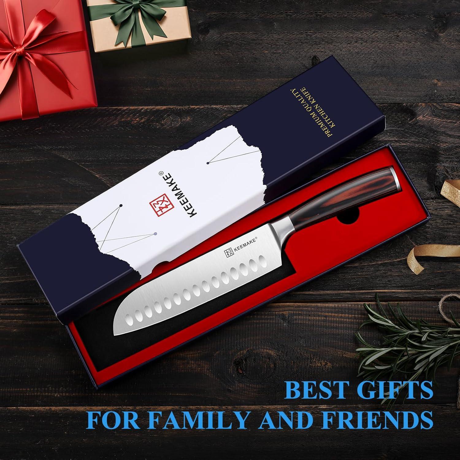 Cuchillo Santoku KEEMAKE 17.78 cm Acero Inoxidable Mango Pakkawood