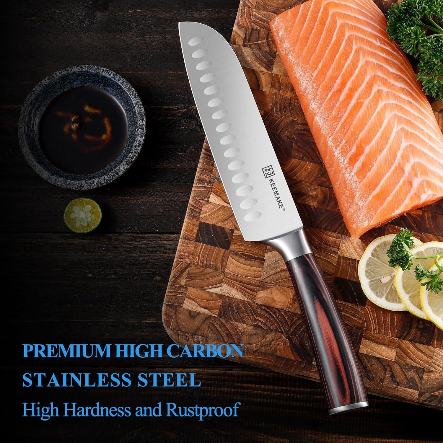 Cuchillo Santoku KEEMAKE 17.78 cm Acero Inoxidable Mango Pakkawood