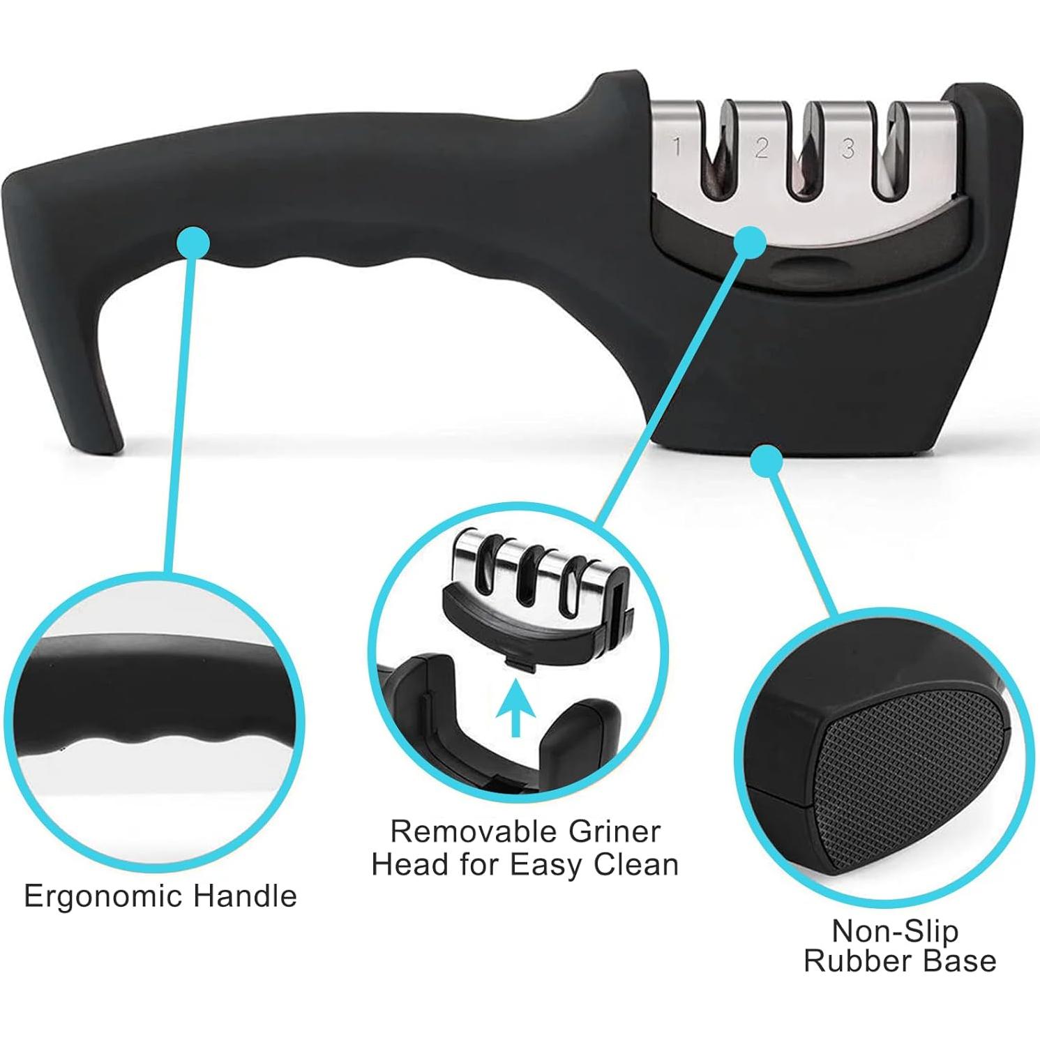 Afilador de cuchillos de cocina XYJNYO 3 etapas negro