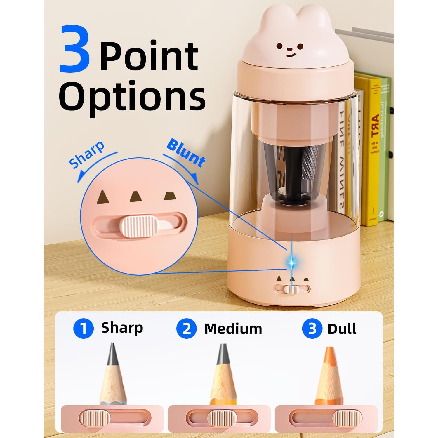 Sacapuntas Eléctrico Zmol Conejo Rosa Automático 3 Niveles