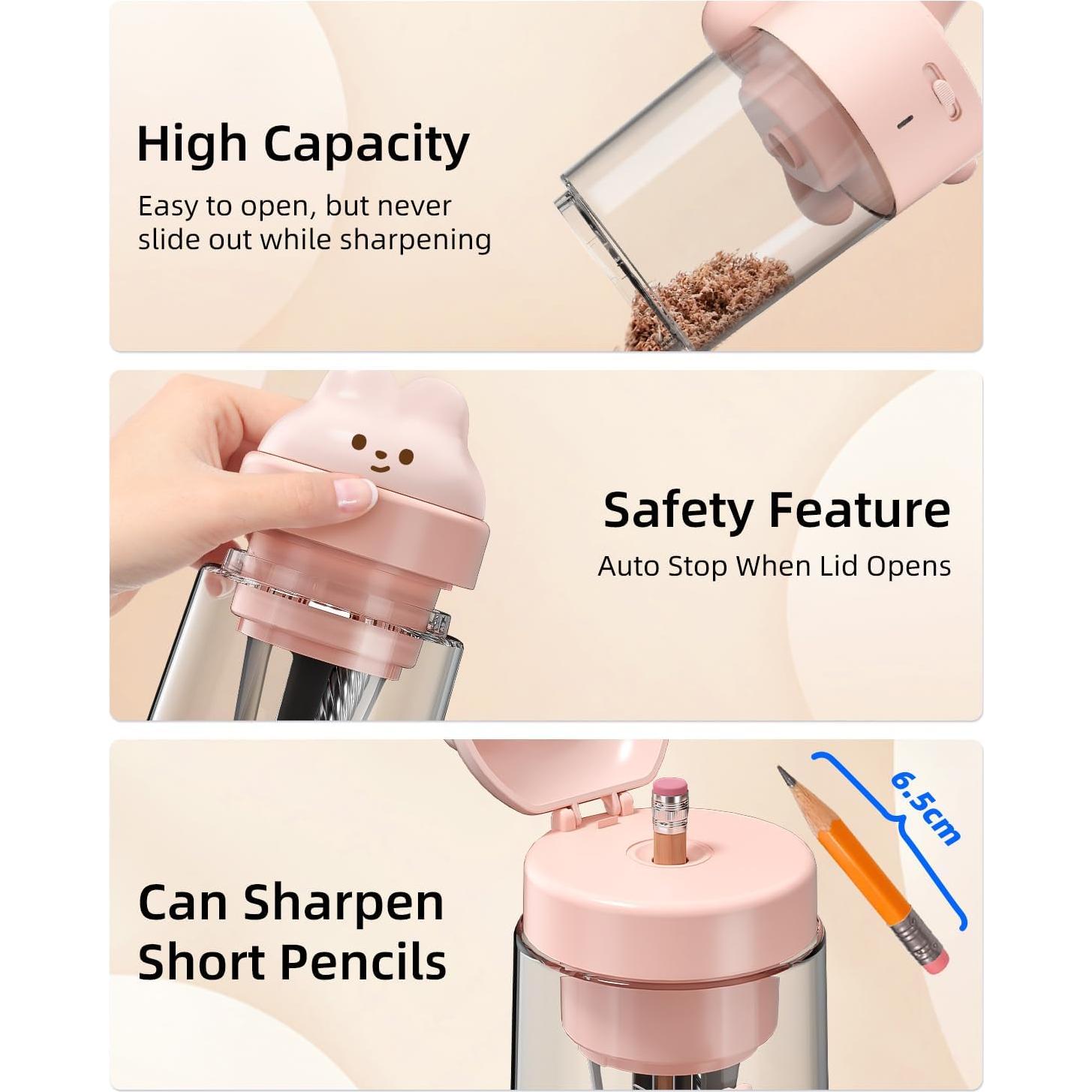 Sacapuntas Eléctrico Zmol Conejo Rosa Automático 3 Niveles