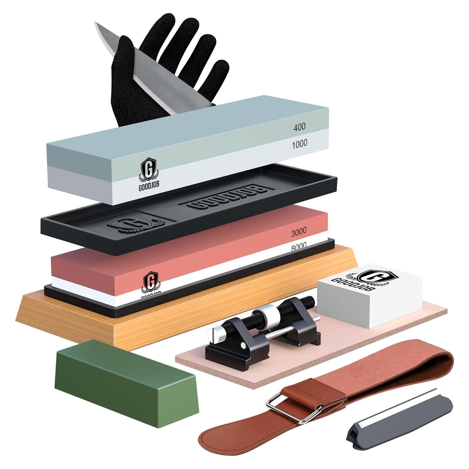 Kit de Afilado de Cuchillos Goodjob - Piedra Húmeda Doble Grano 400/1000 y 3000/8000