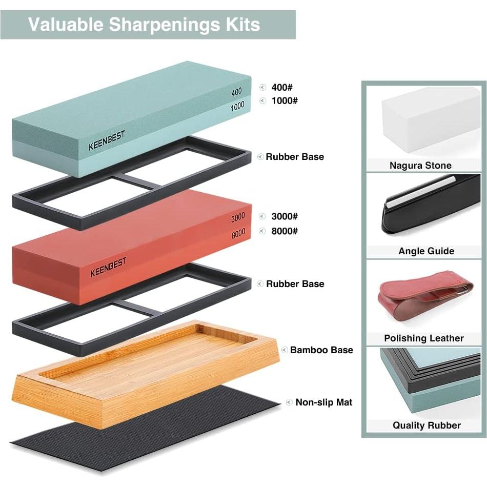 Juego de piedras de afilar KEENBEST 2 lados Grit 400/1000 y 3000/8000
