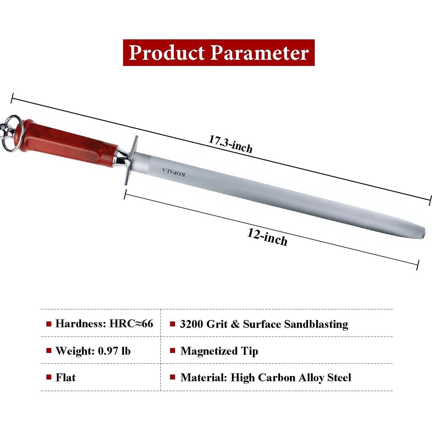 Varilla de Afilado KOPALA 30 cm Acero Alto Carbono Rojo