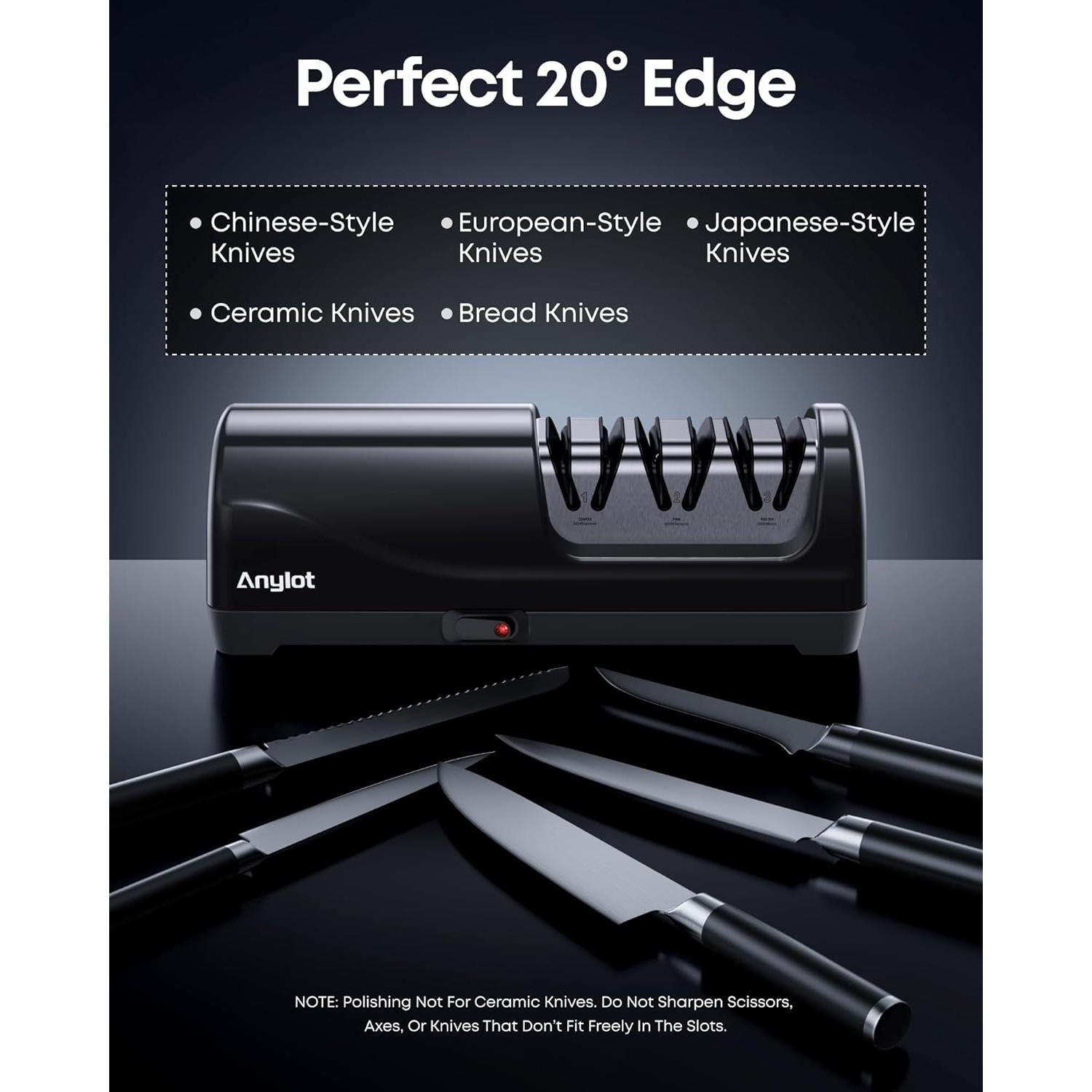 Afilador de cuchillos eléctrico Anylot 3 etapas diamante 20°