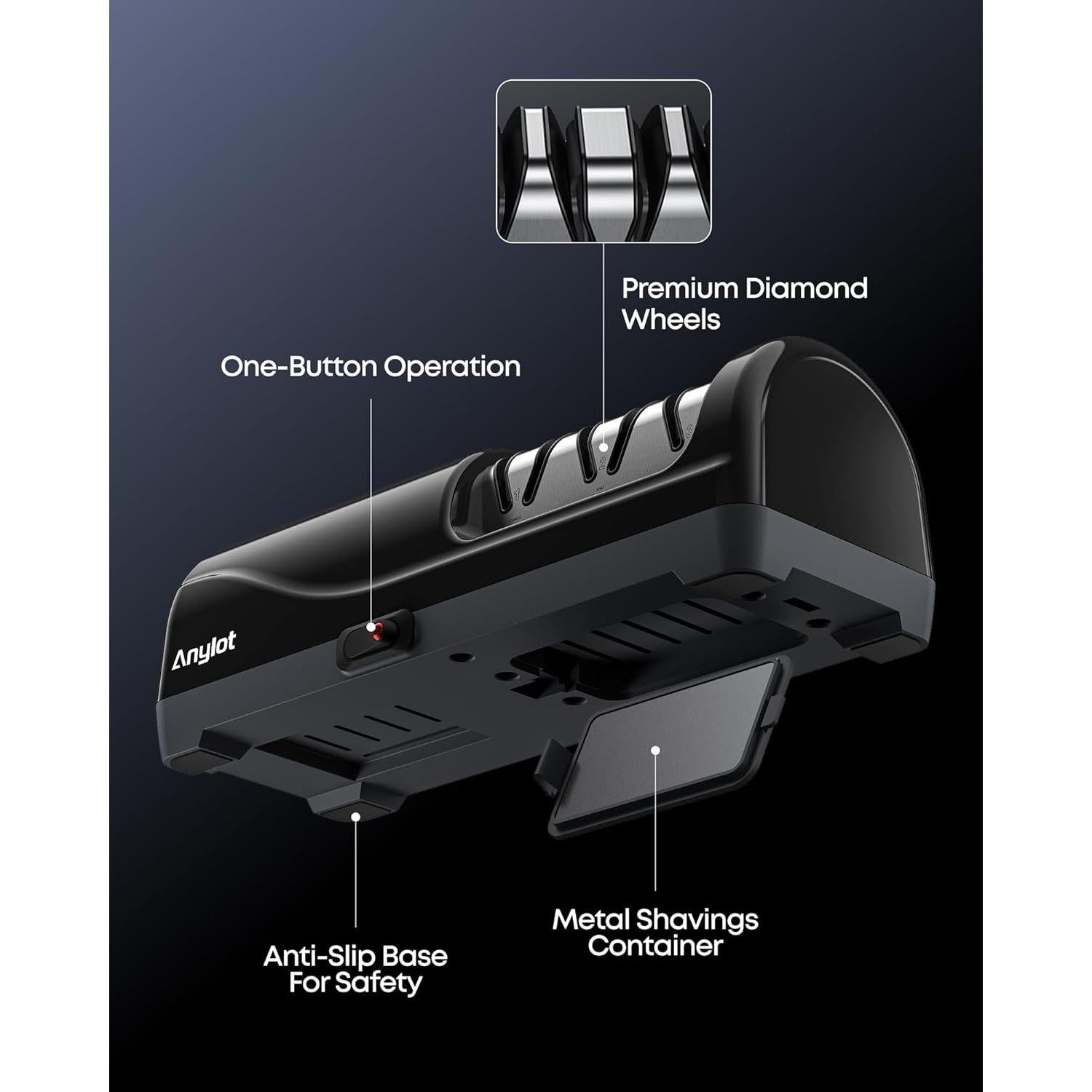 Afilador de cuchillos eléctrico Anylot 3 etapas diamante 20°