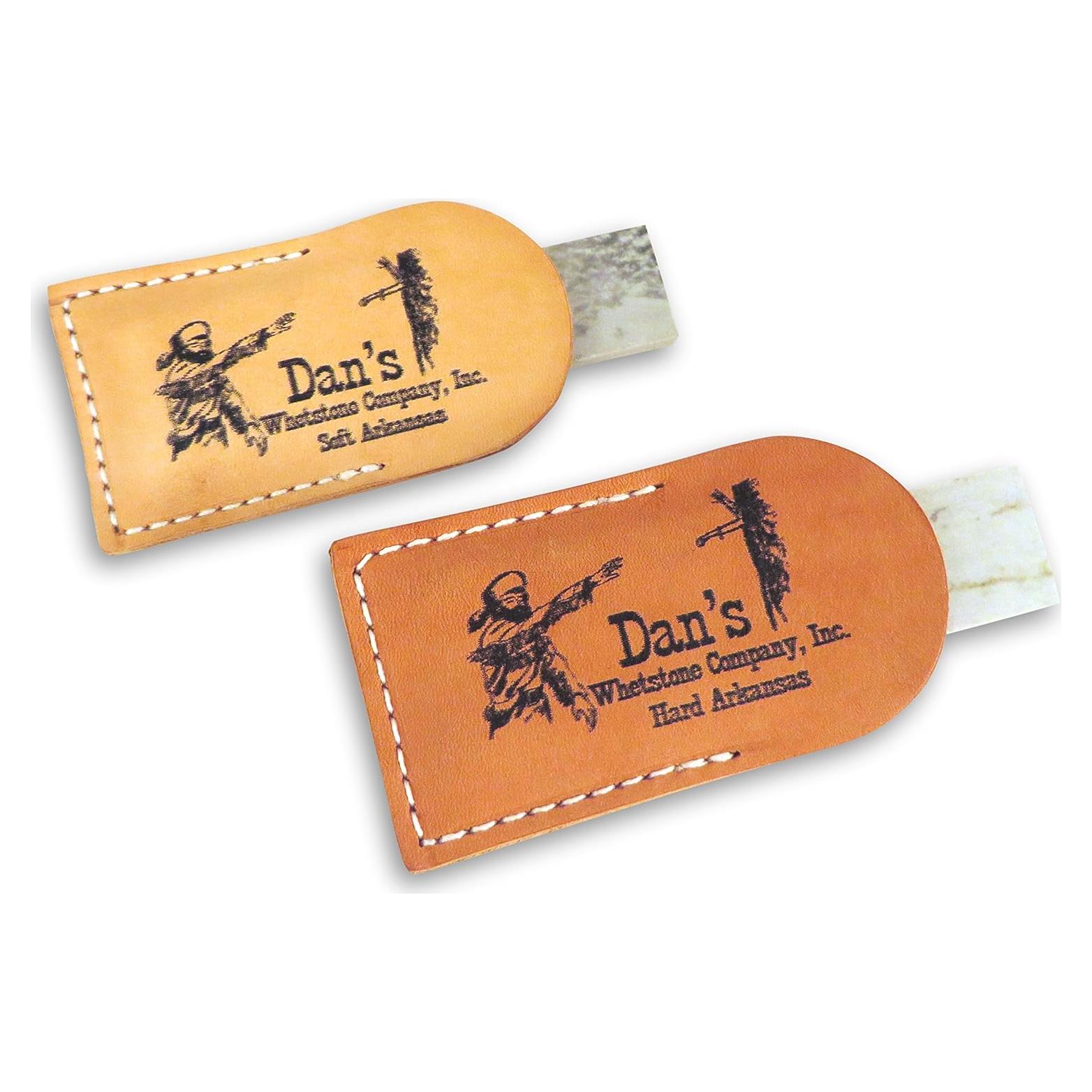 Set de 2 Piedras de Afilar Arkansas Suave y Duro en Cuero