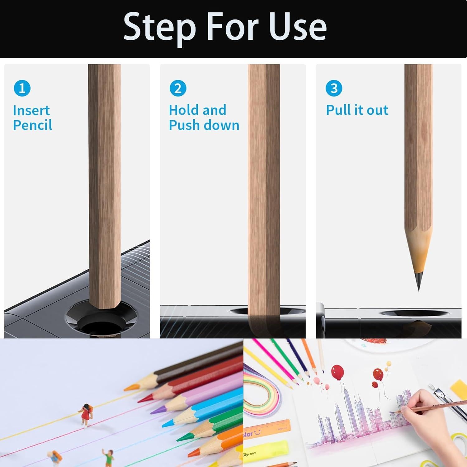 Sacapuntas Eléctrico Portátil LKTOBS Negro para Lápices 6-8mm