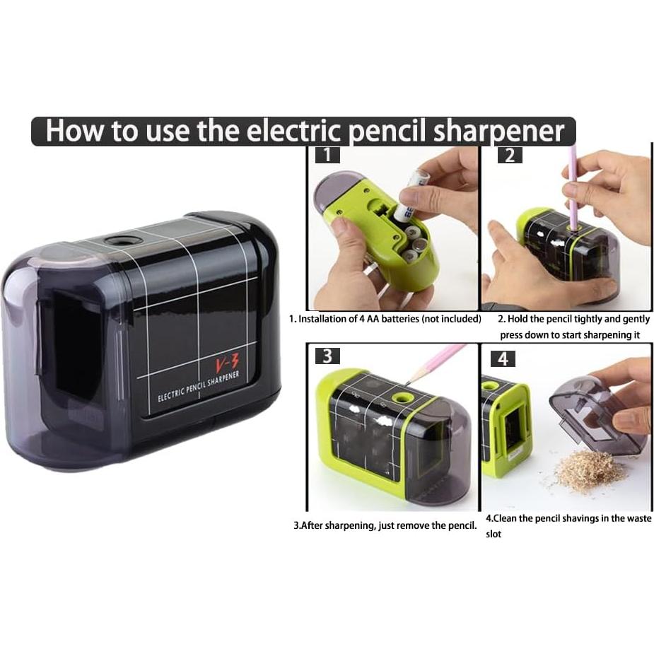 Sacapuntas Eléctrico Portátil LKTOBS Negro para Lápices 6-8mm